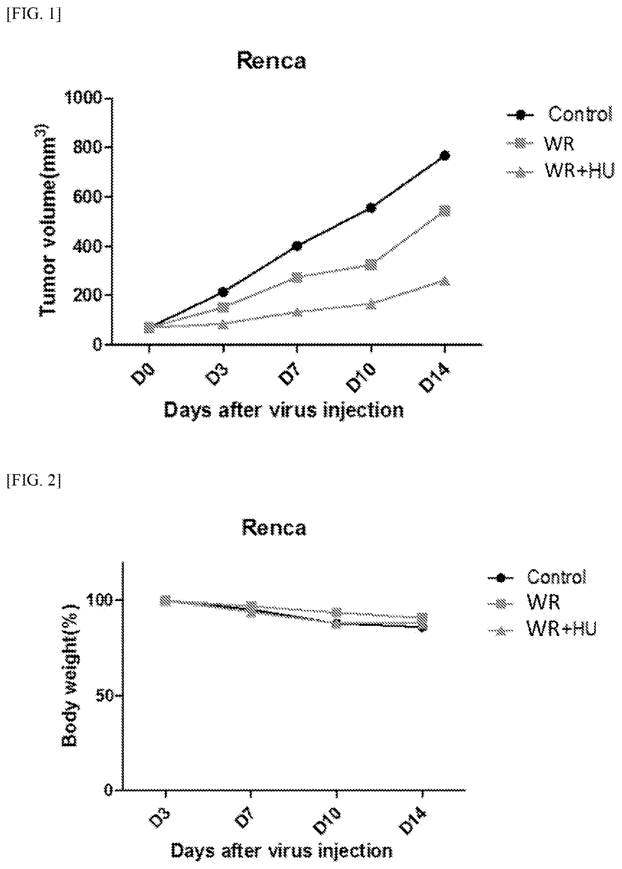 Pharmaceutical composition comprising vaccinia virus and hydroxyurea as active ingredient for treatment of cancer