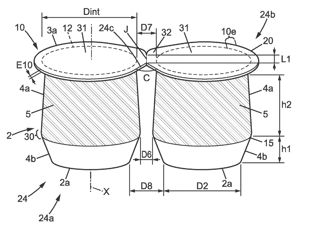 Plastic cup with a thin outer sleeve and food product pack comprising such cups