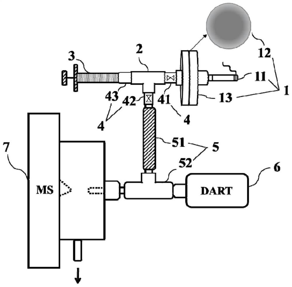 Cigarette smoke gas phase component analysis method based on DART-MS