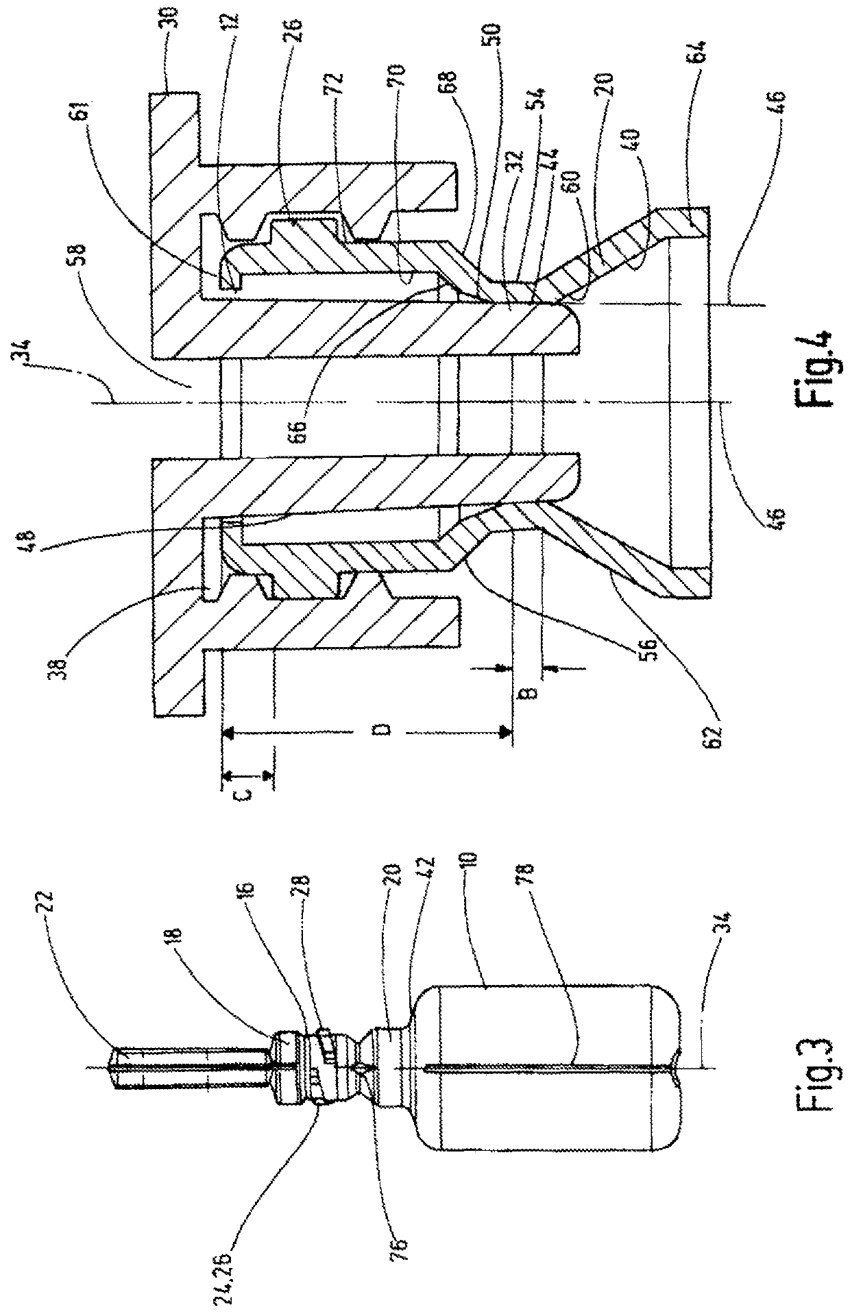 Container, connection and production device