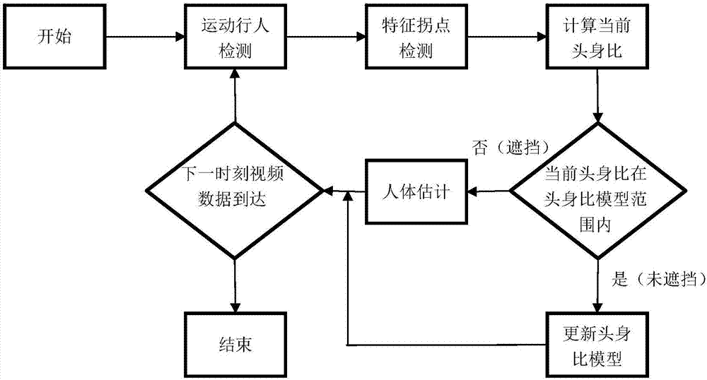 Human body height estimation method based on characteristic inflexions