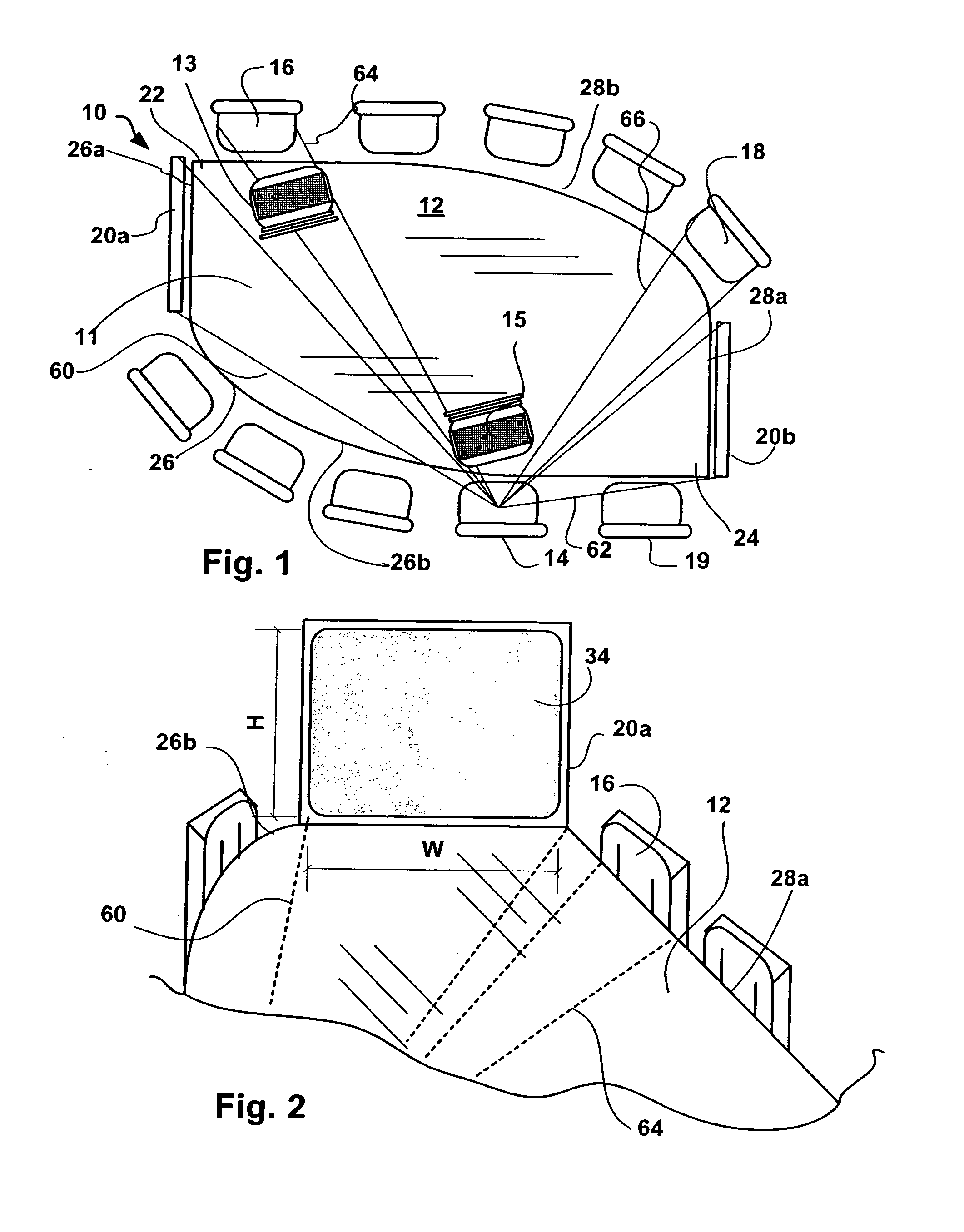 Multi-use conferencing space, table arrangement and display configuration