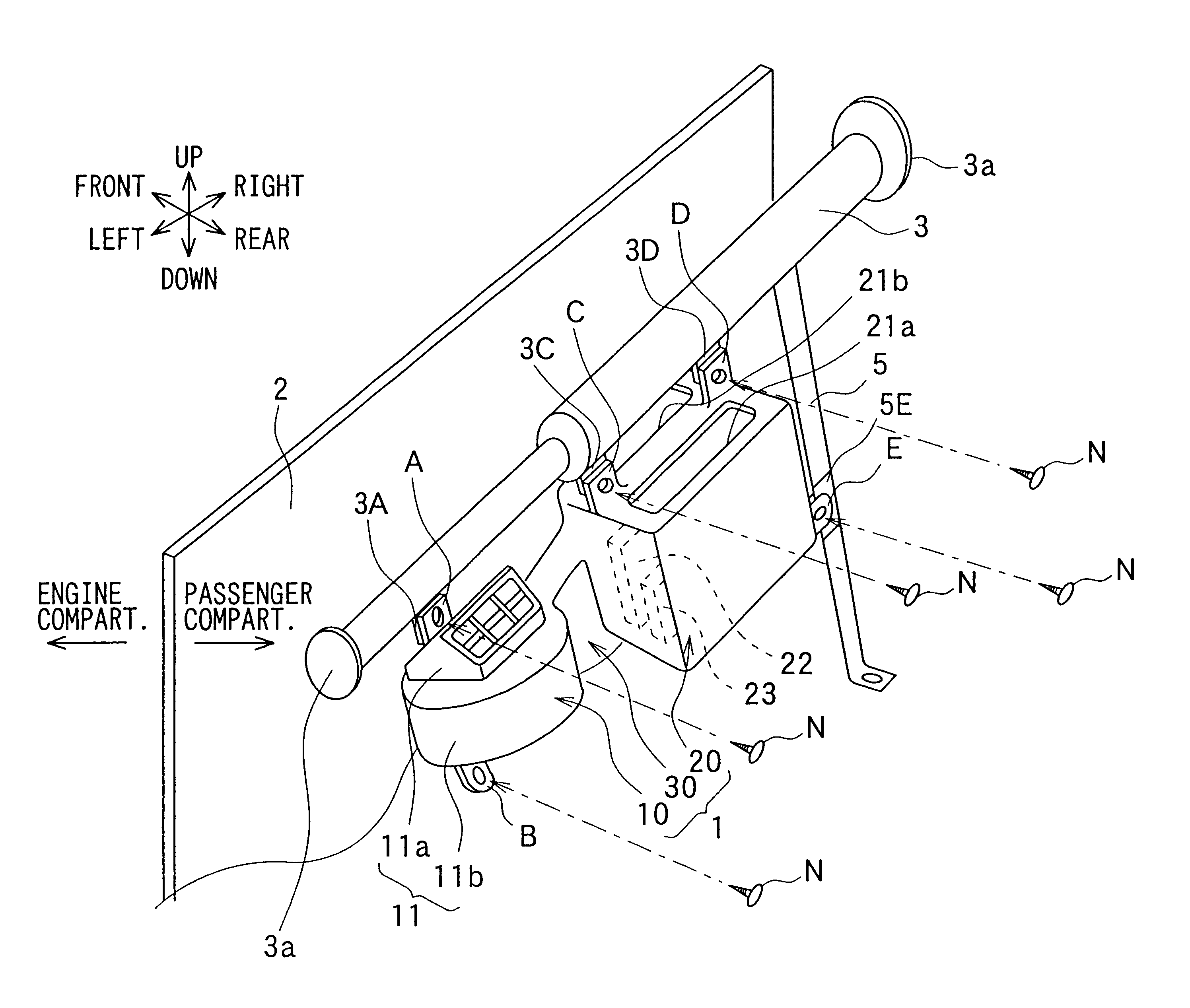 Vehicle air conditioner and mounting structure