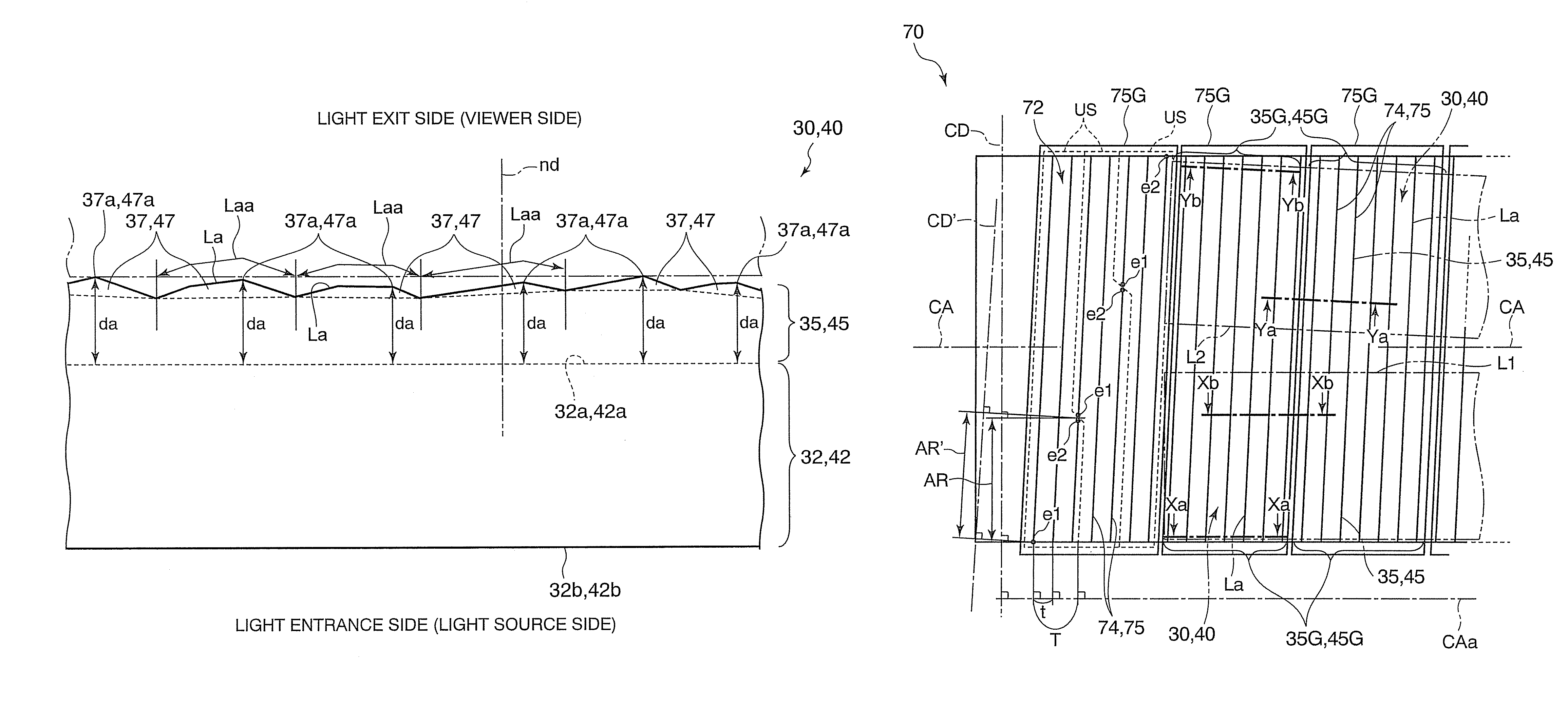 Optical sheet with unit prisms including unit prism groups