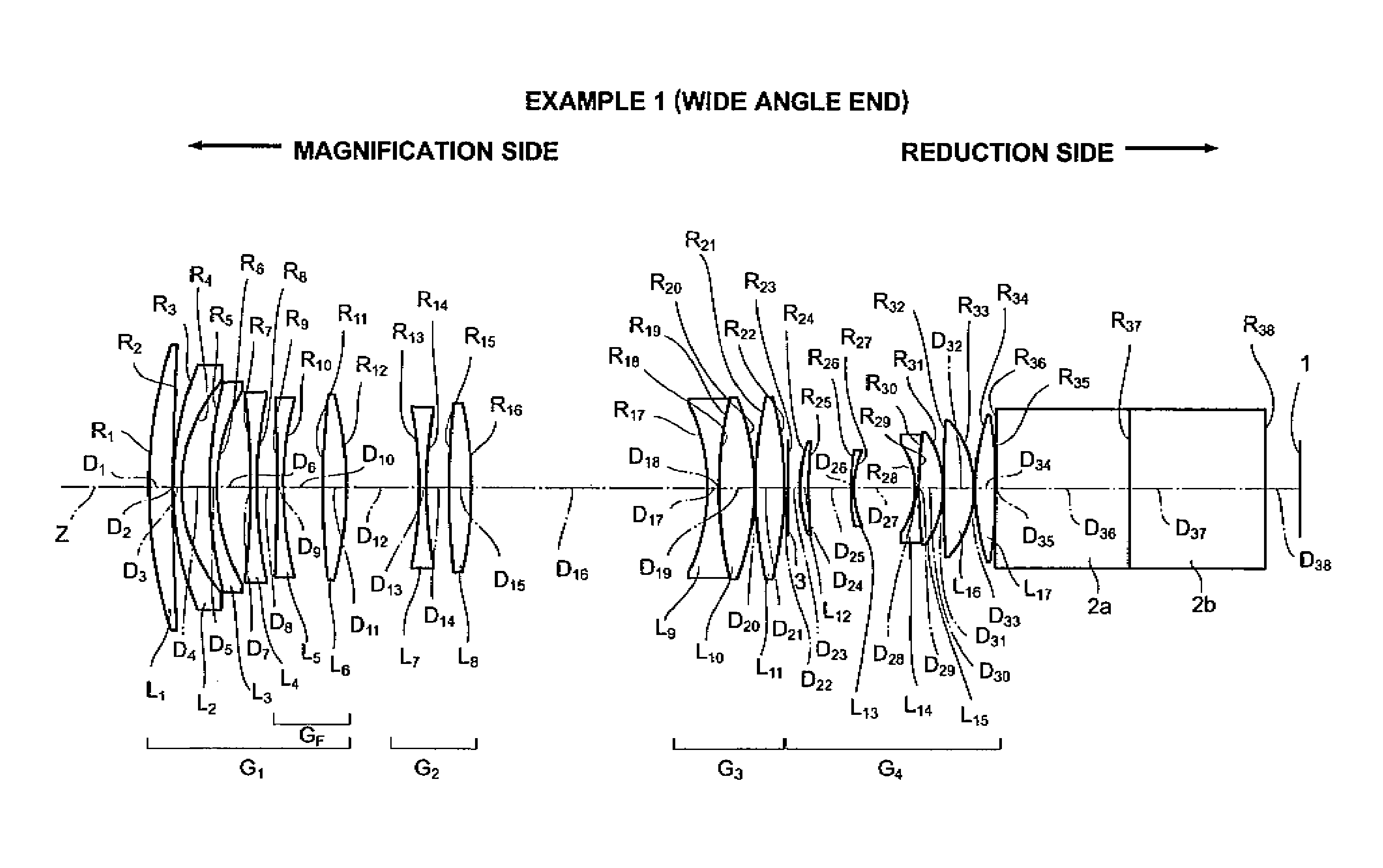 Variable magnification optical system for projection and projection-type display apparatus