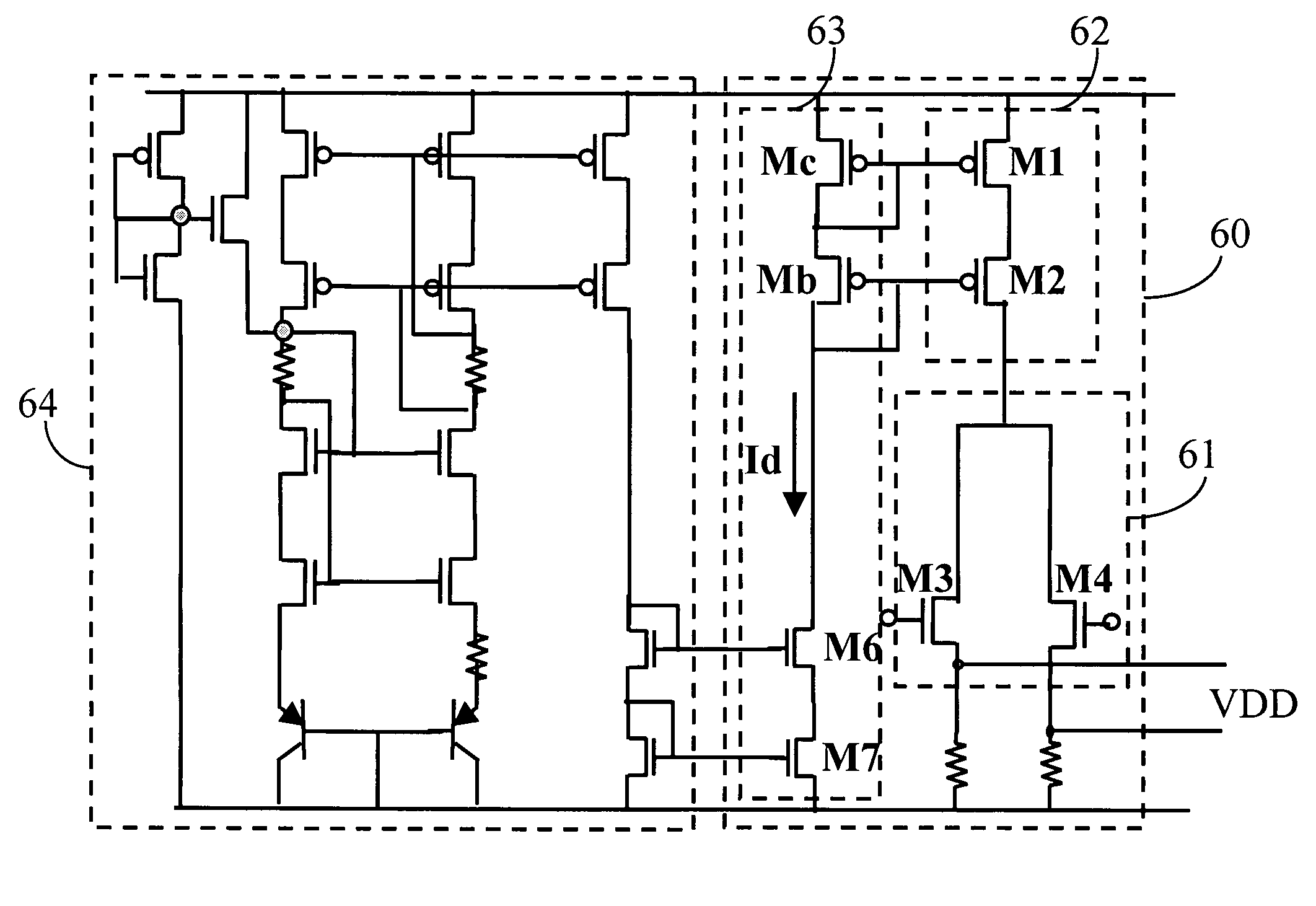 Constant current source with threshold voltage and channel length modulation compensation