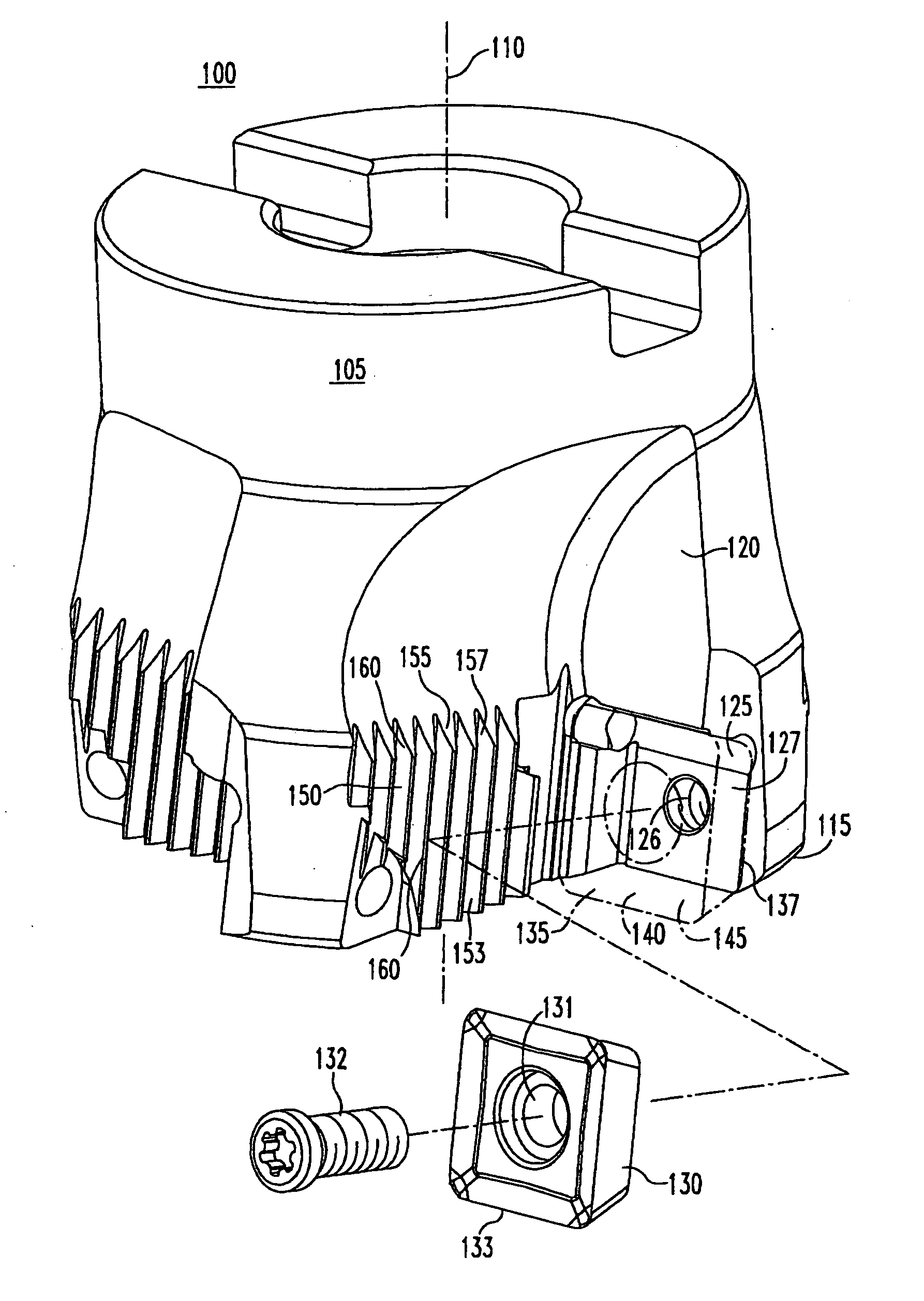 Toolholder with chip ejection segment thereupon