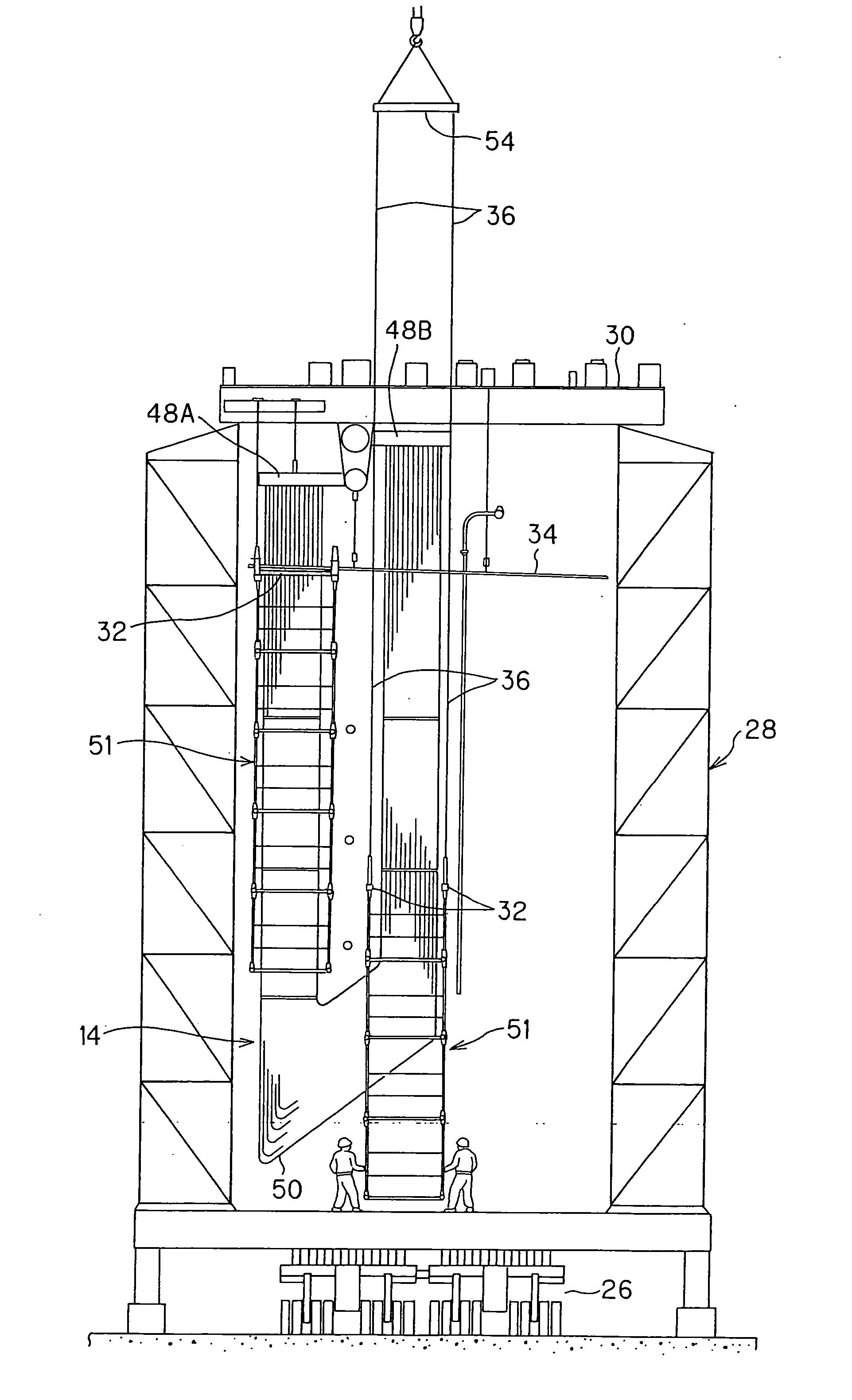 Inspection scaffold of large component for boiler and building method thereof