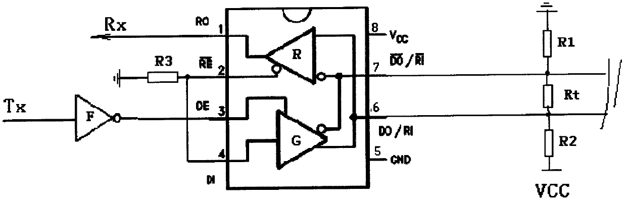 Hardware-based RS485 (radio sensing 485) automatic transceiving control method and circuit