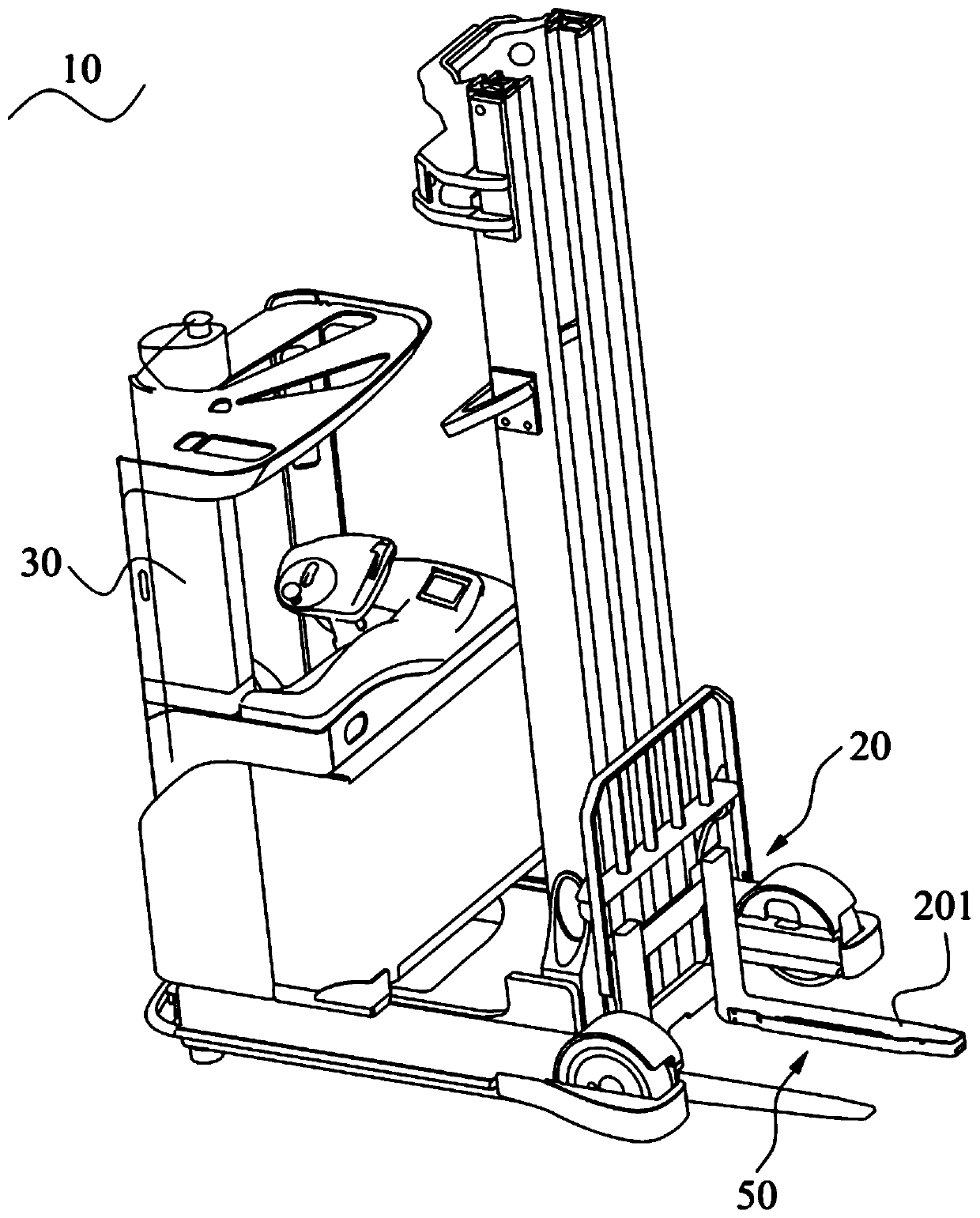 Protecting device and forklift