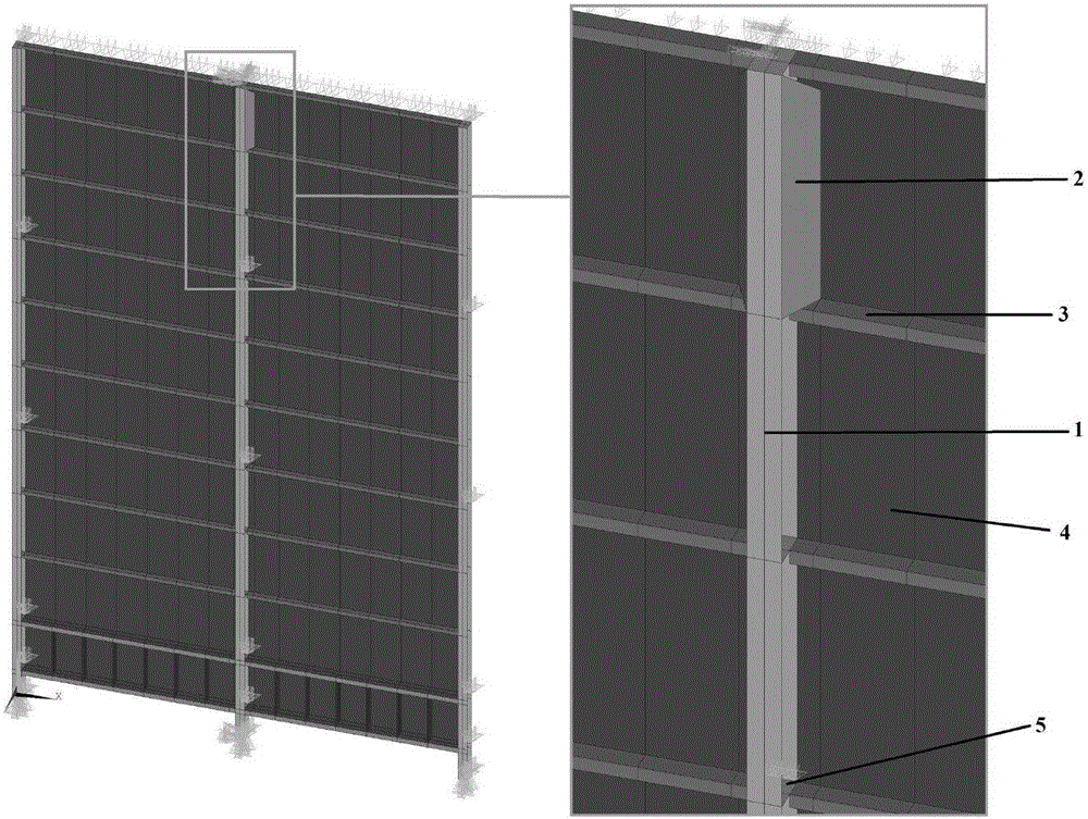 Stability enhancing structure and method for H-shaped section column of dust remover box body