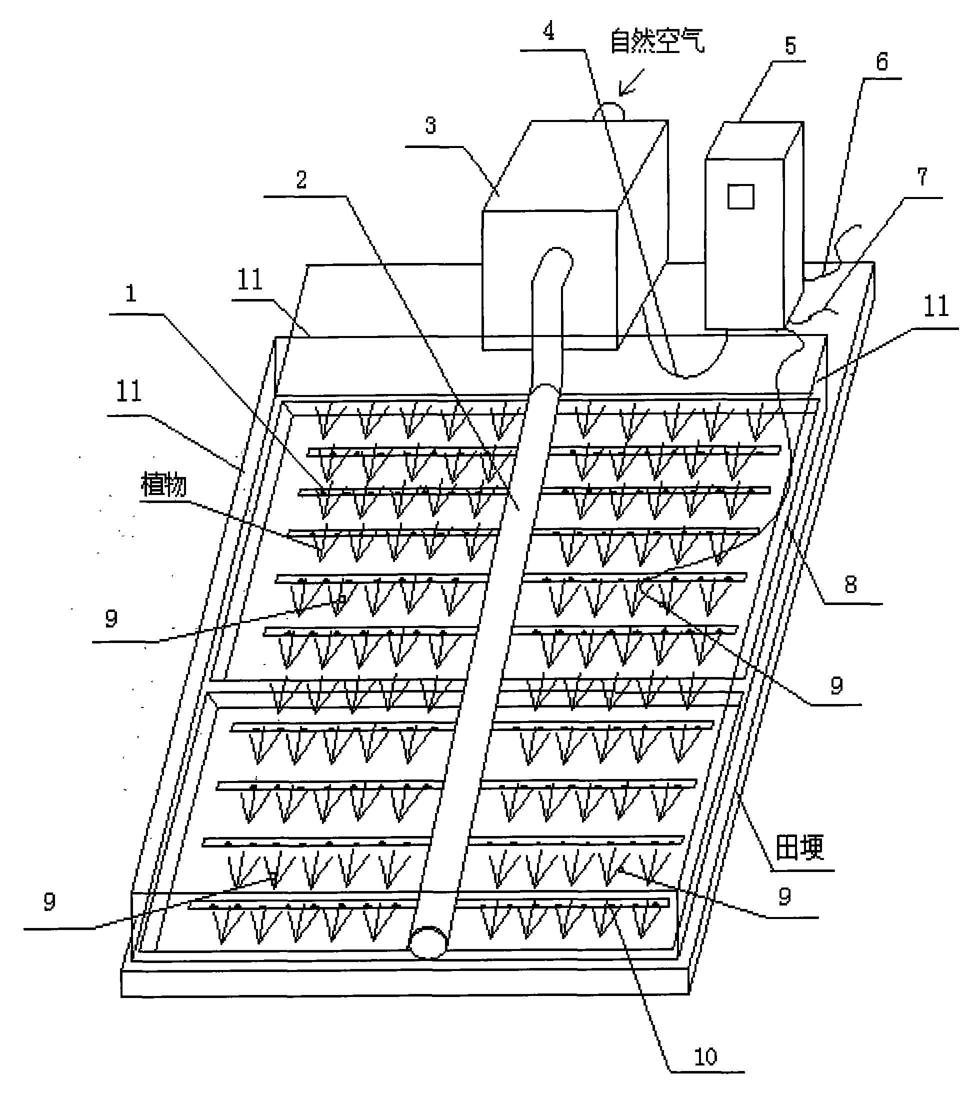 Device for controlling environmental temperature for growth of field plants by heat-carrying air method