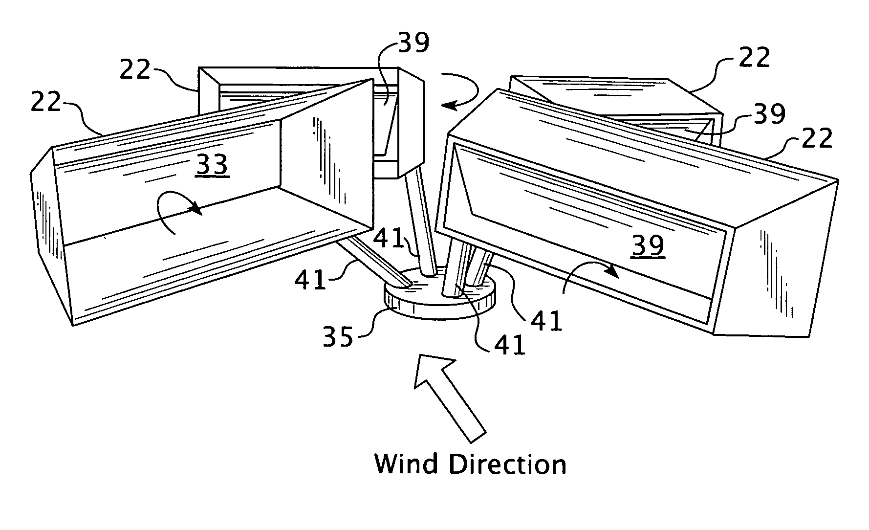 Vertical axis wind turbine with angled braces