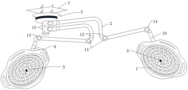 Shadowless lamp device based on automatic tracking infrared light spot focusing and control method thereof