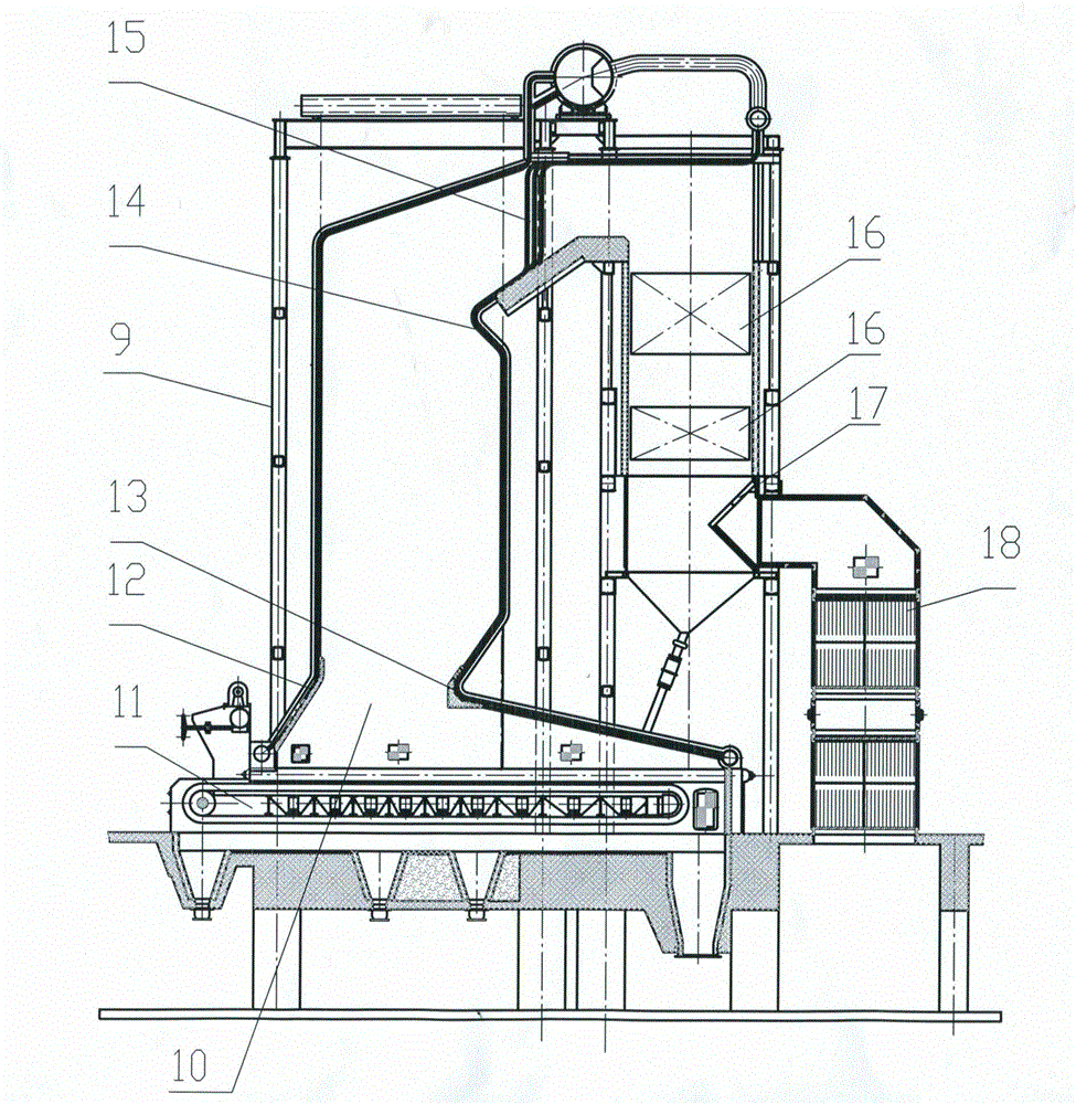 Grate-firing boiler with in-boiler two-level dedusting device