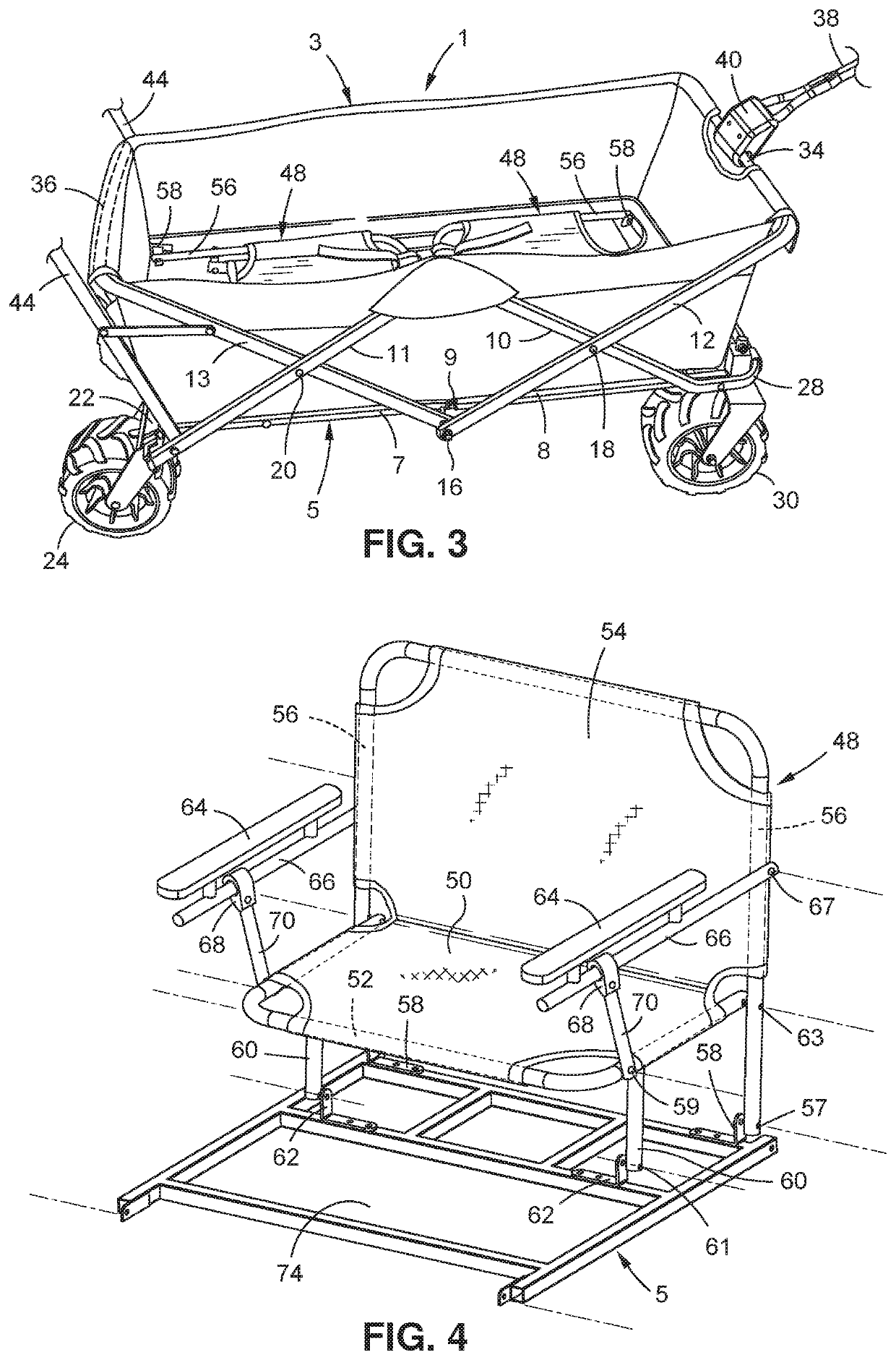 Folding wagon having fold-down seats