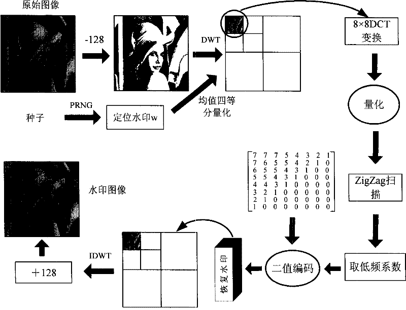 Active mode digital image content identification method based on wavelet and DCT dual domain