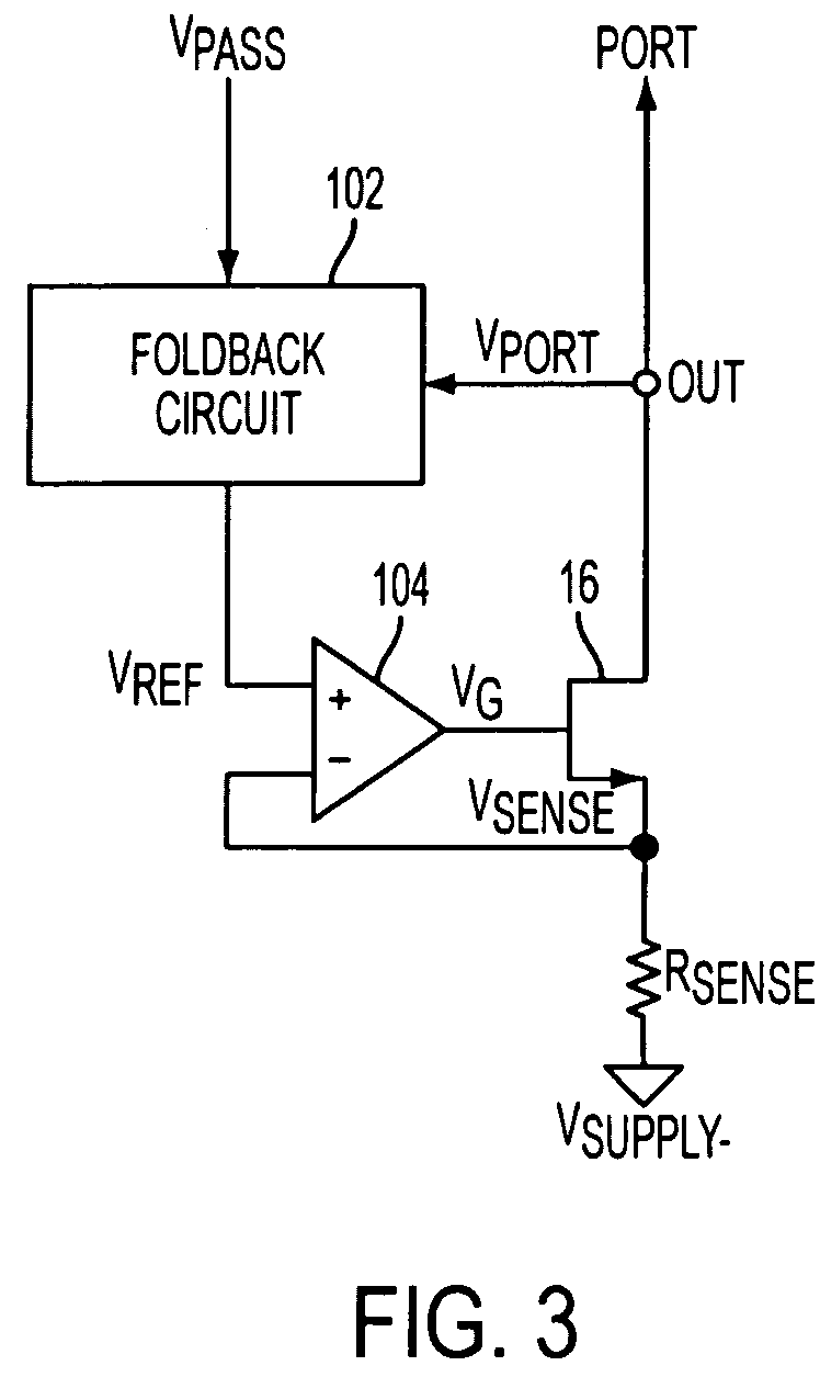 Reducing oscillations in system with foldback current limit when inductive load is connected
