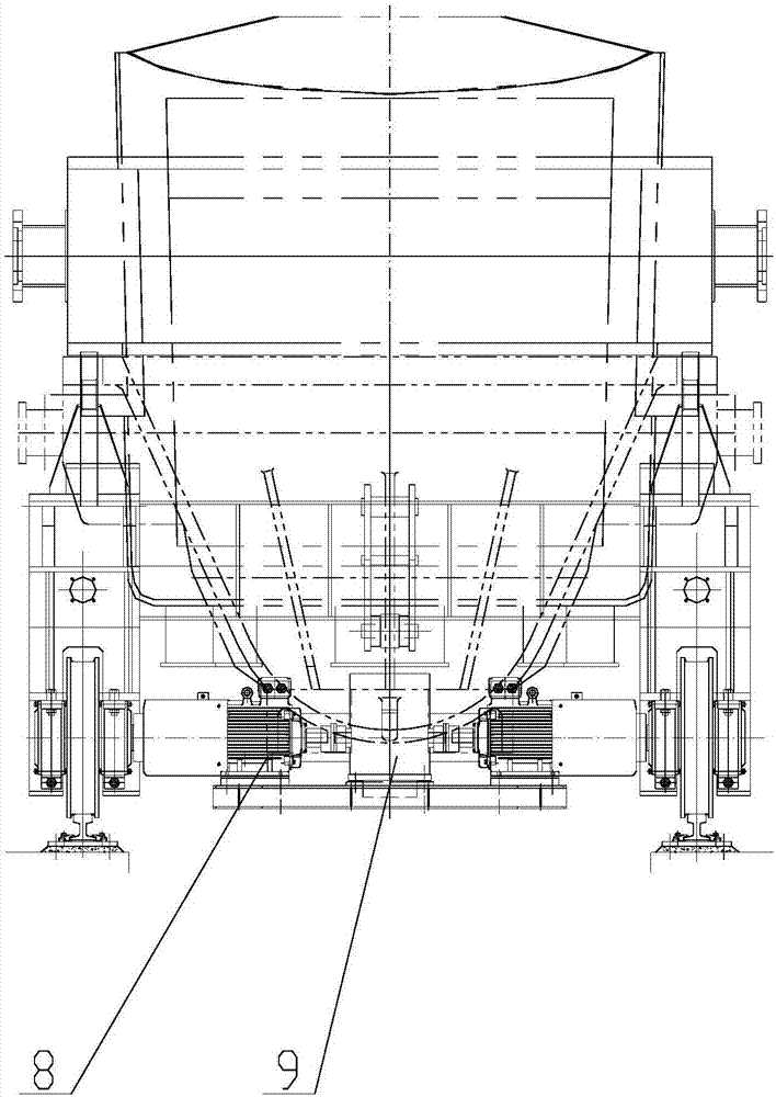 Hydraulic overturning steel ladle slag-pouring vehicle