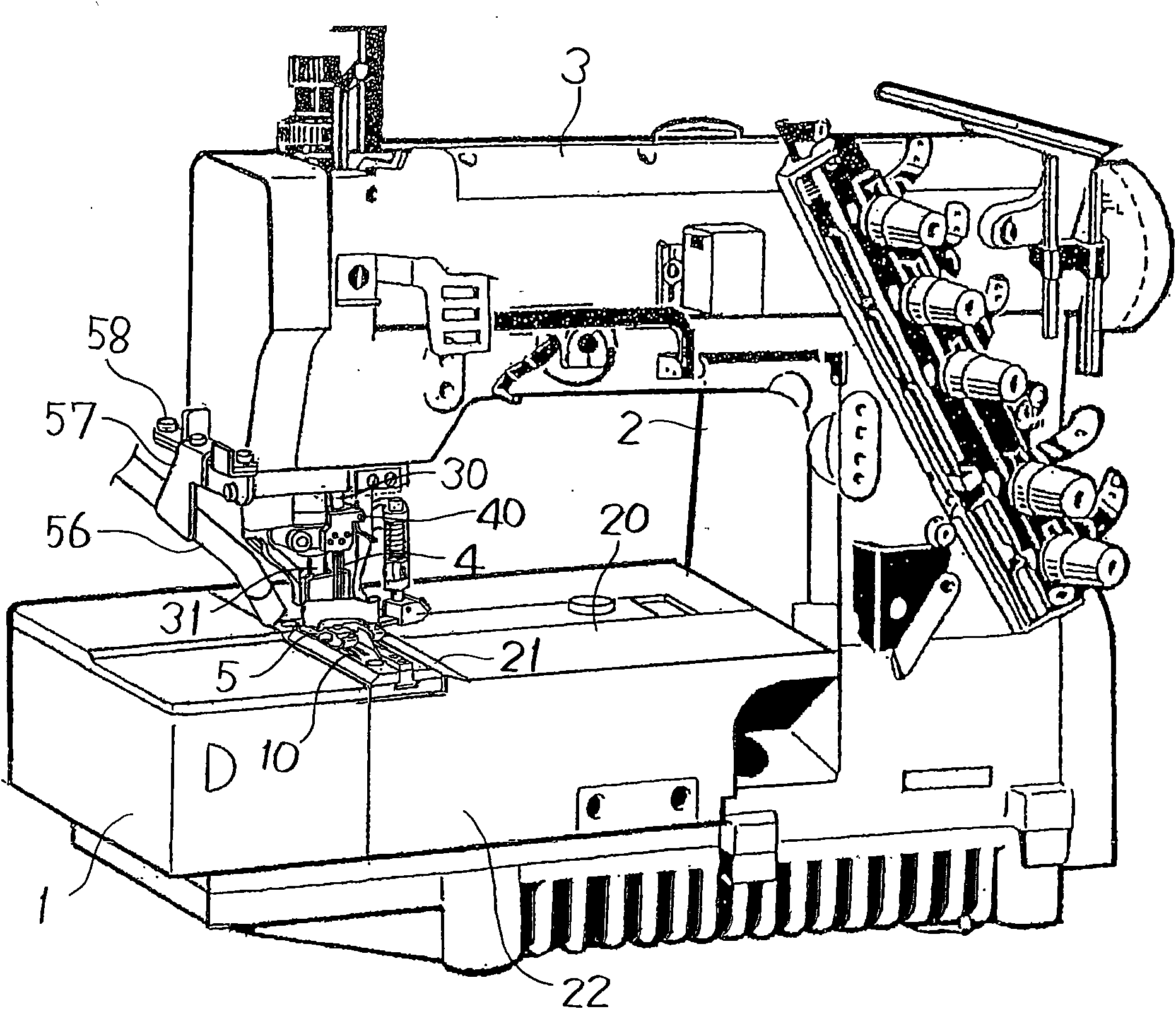 Double-chain stitch sewing machine having box-shaped bed
