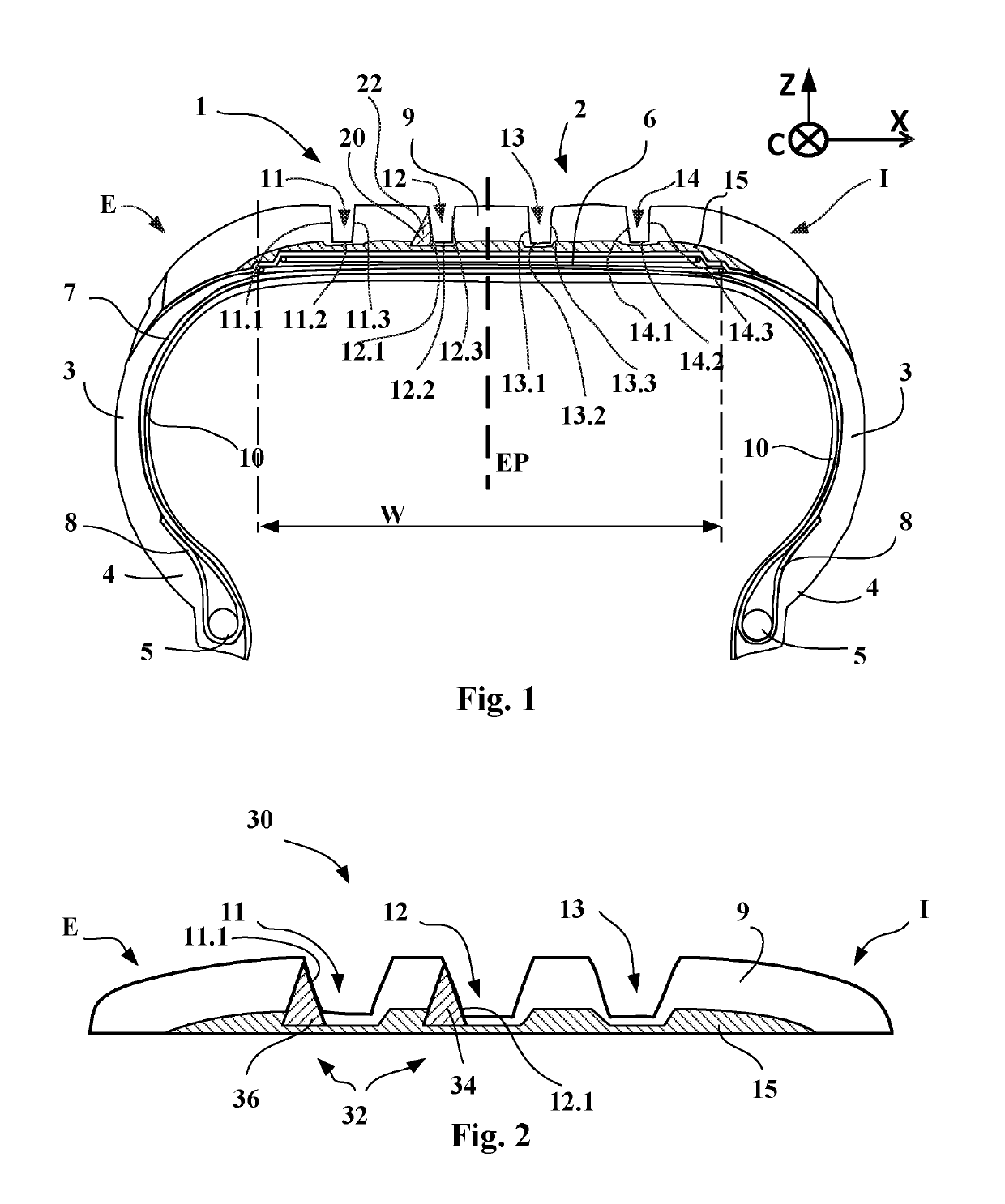 Tire comprising a tread containing reinforcing elements