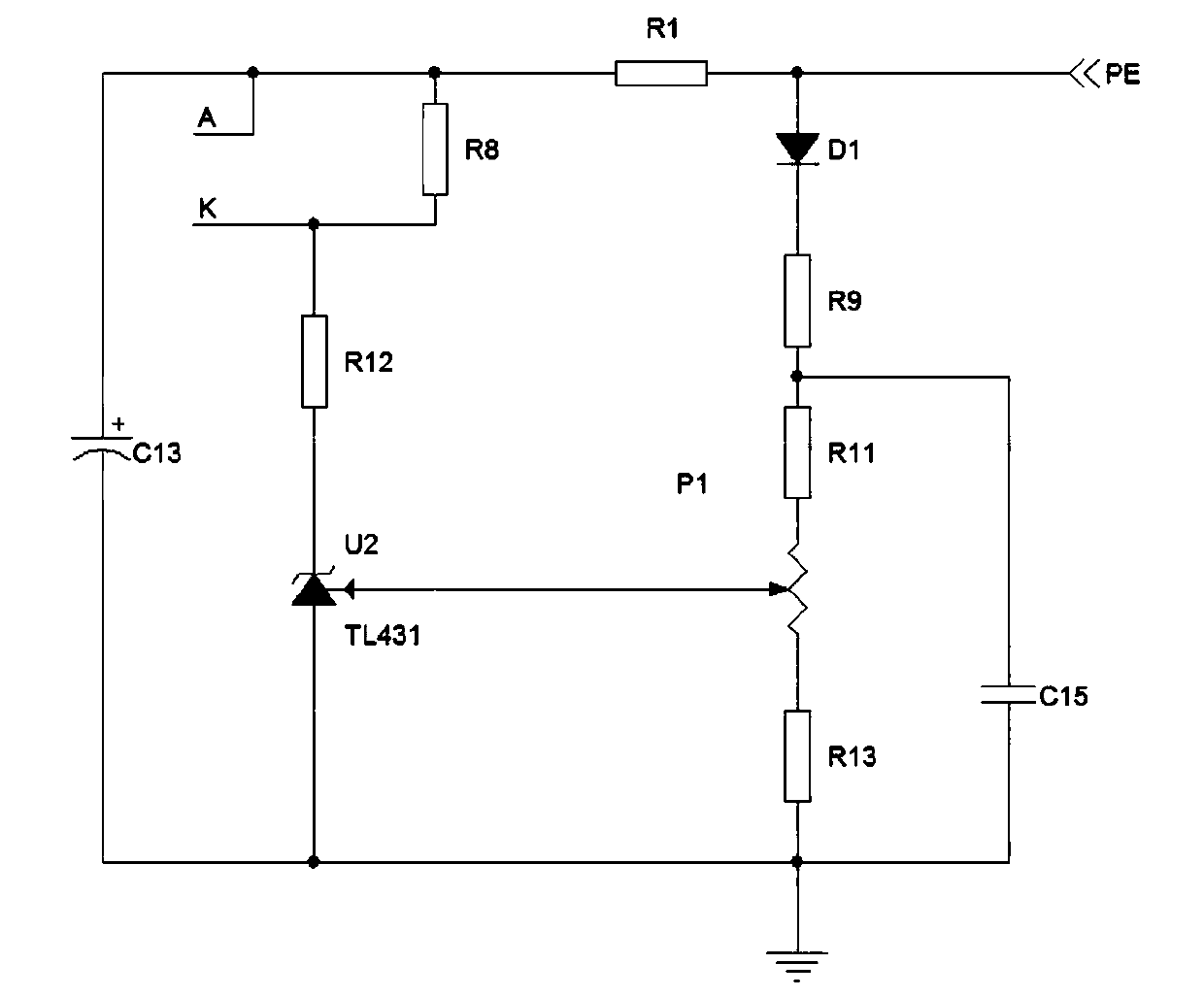 A DC and AC power supply alarm protection circuit and method