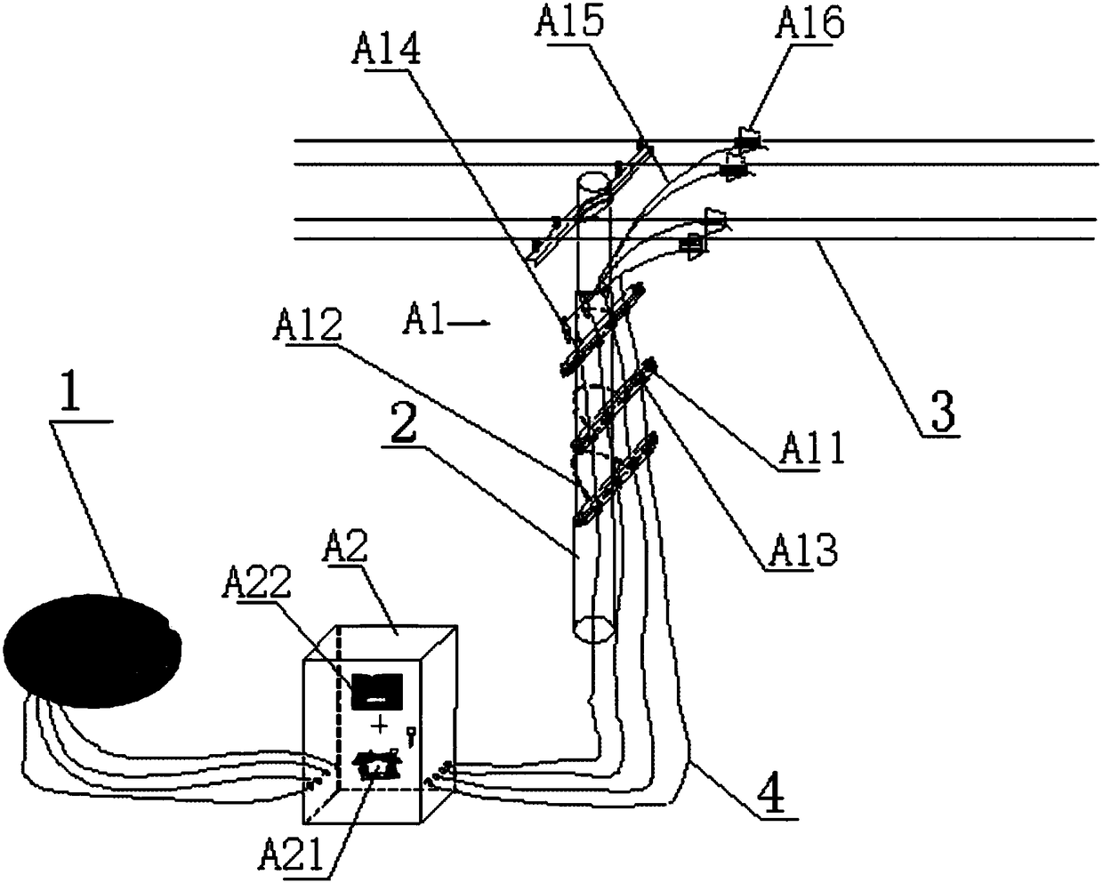 Universal connection device between emergency power supply vehicle and low-voltage overhead wire and its application