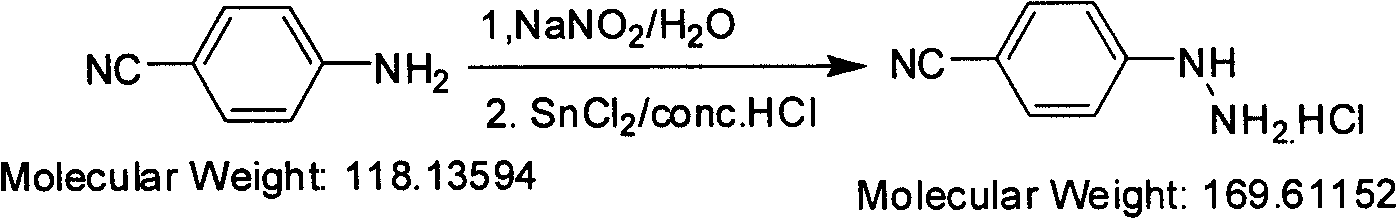 Preparation method of paracyano-group phenyl hydrazine hydrochloride