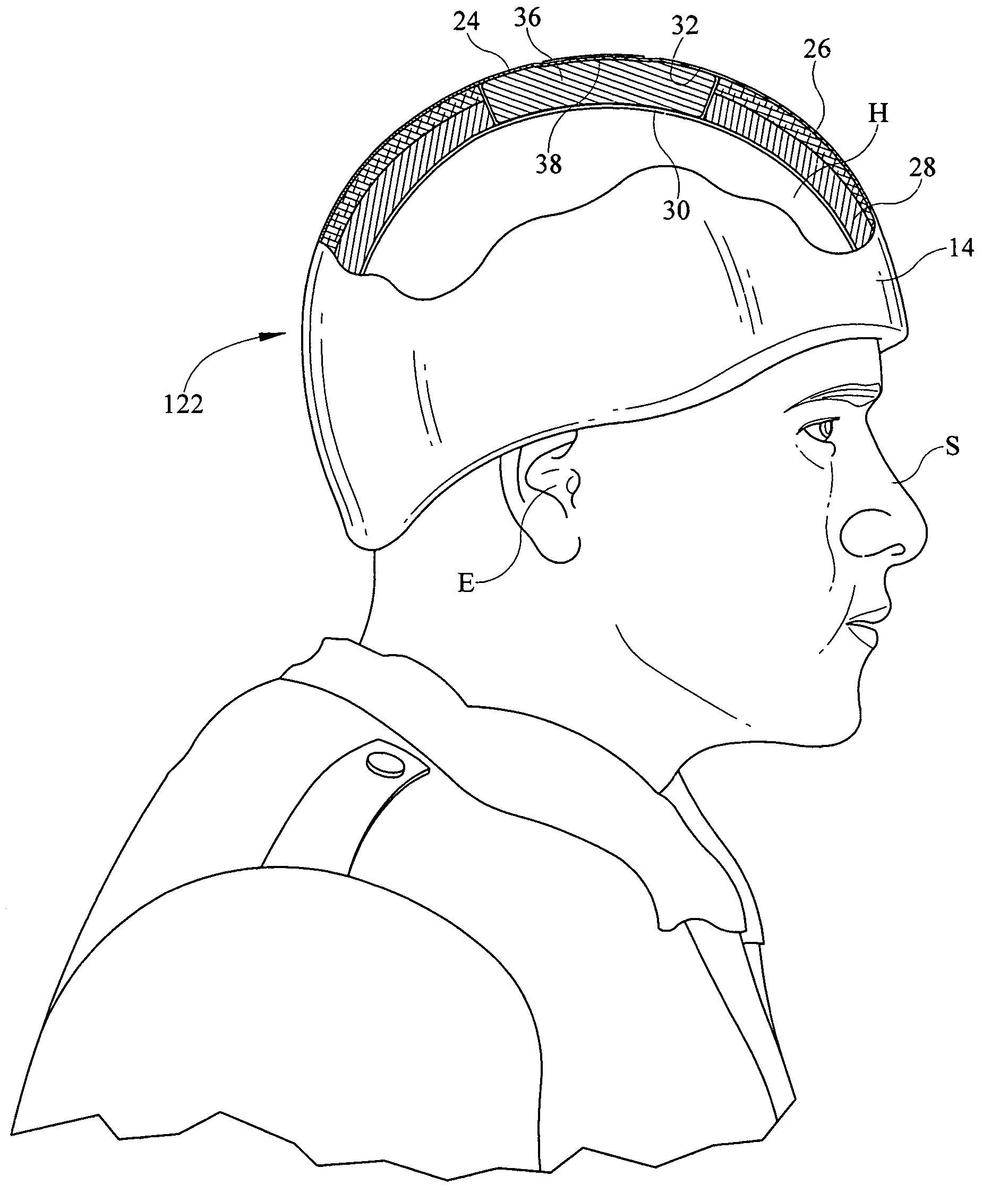 Protective head having impact force distribution