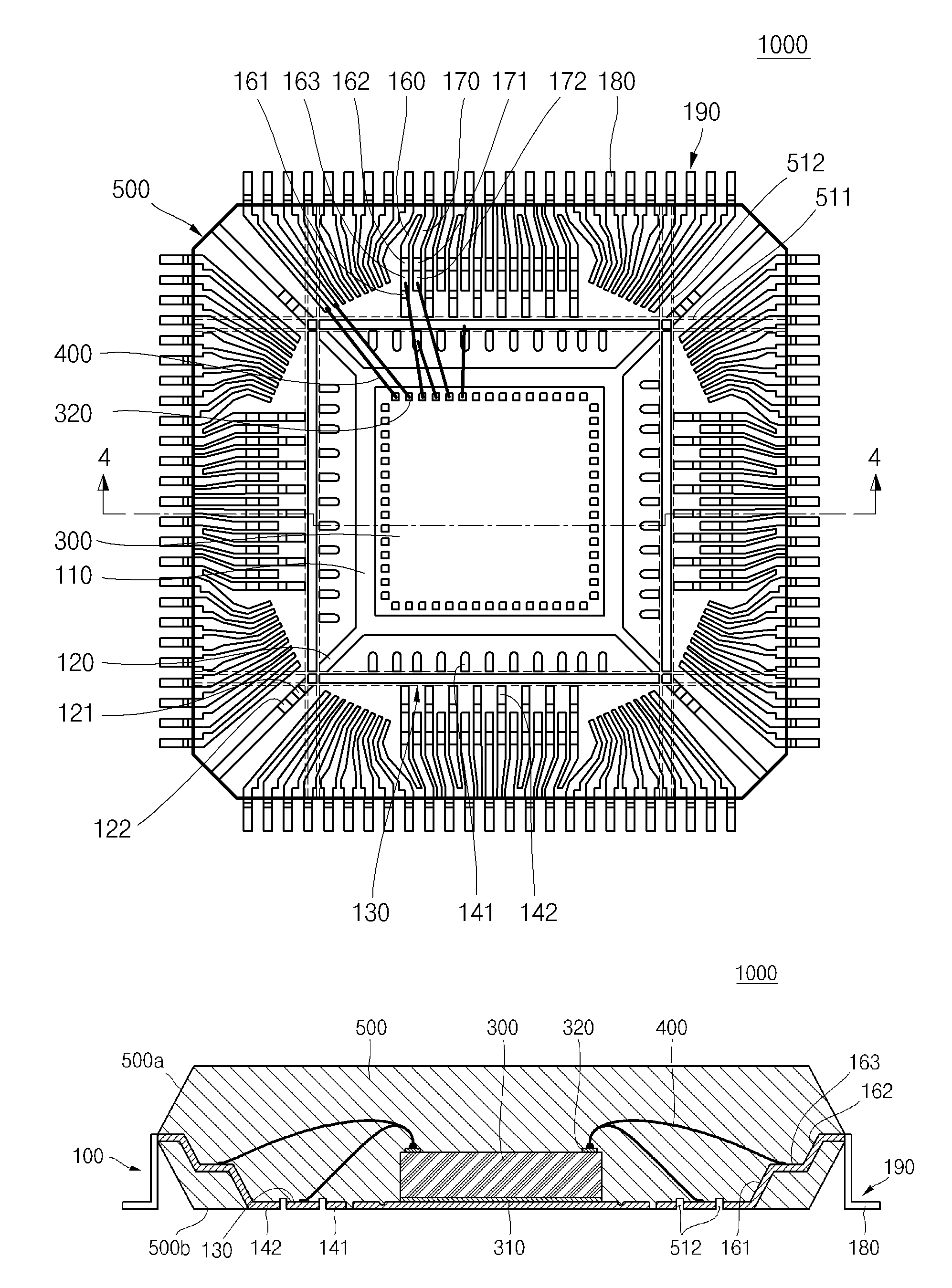 Semiconductor device with increased I/O leadframe including power bars