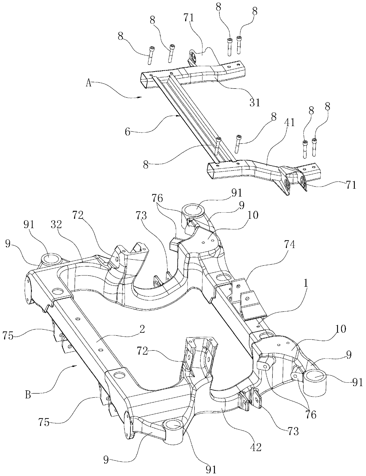 Steel-aluminum auxiliary frame