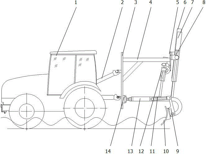 Paddy field leveling device with spherical hinge connecting and hydraulic cylinder forming link mechanism