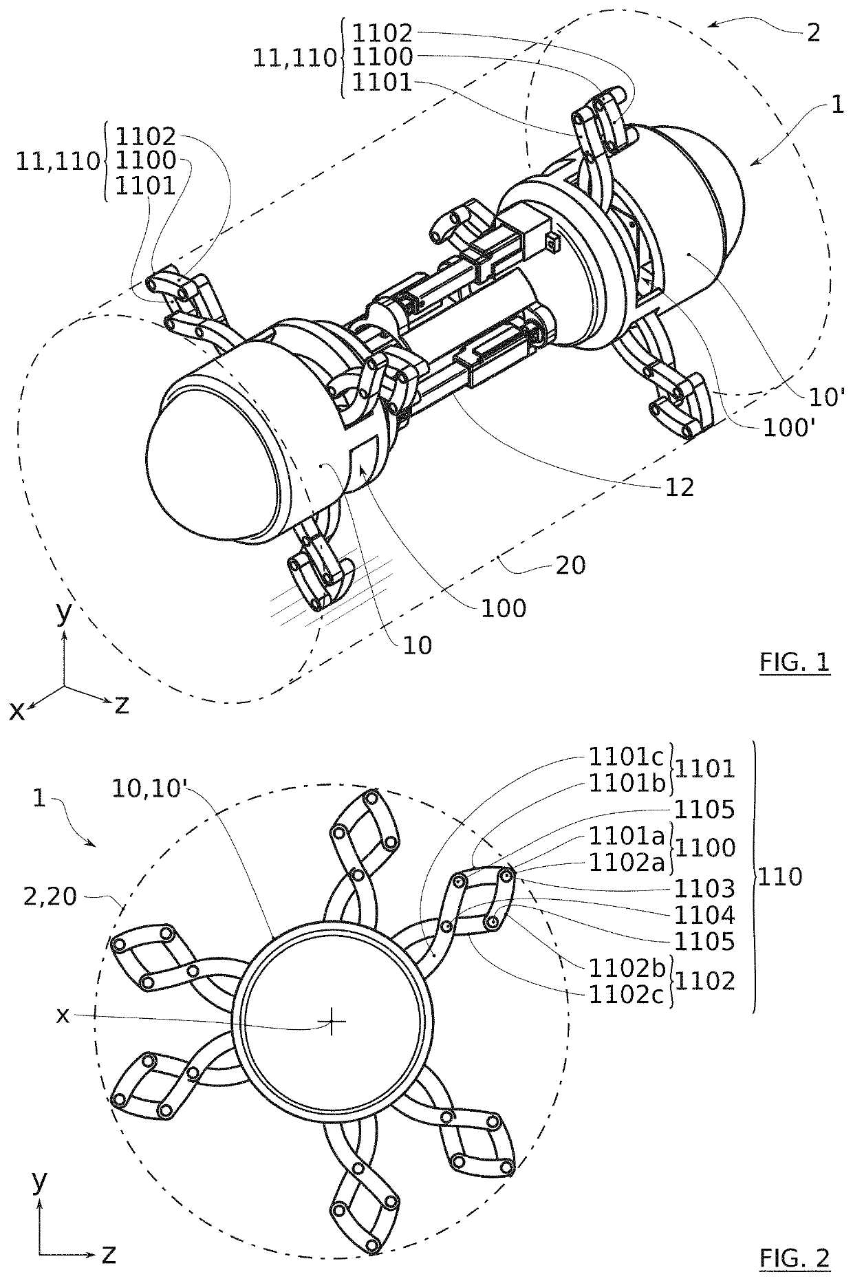 Conduit-exploring robot comprising a bearing module