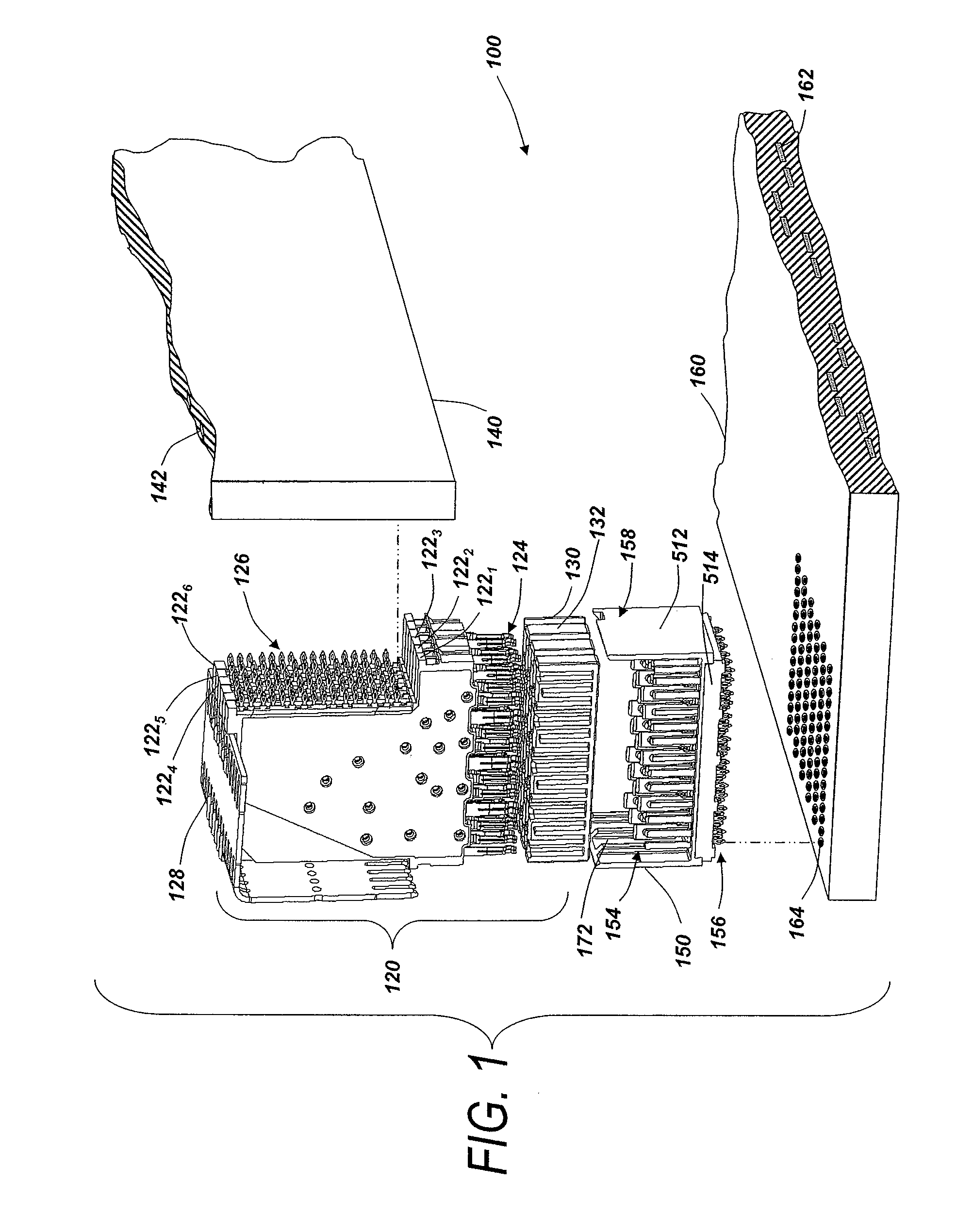 High speed, high density electrical connector with selective positioning of lossy regions
