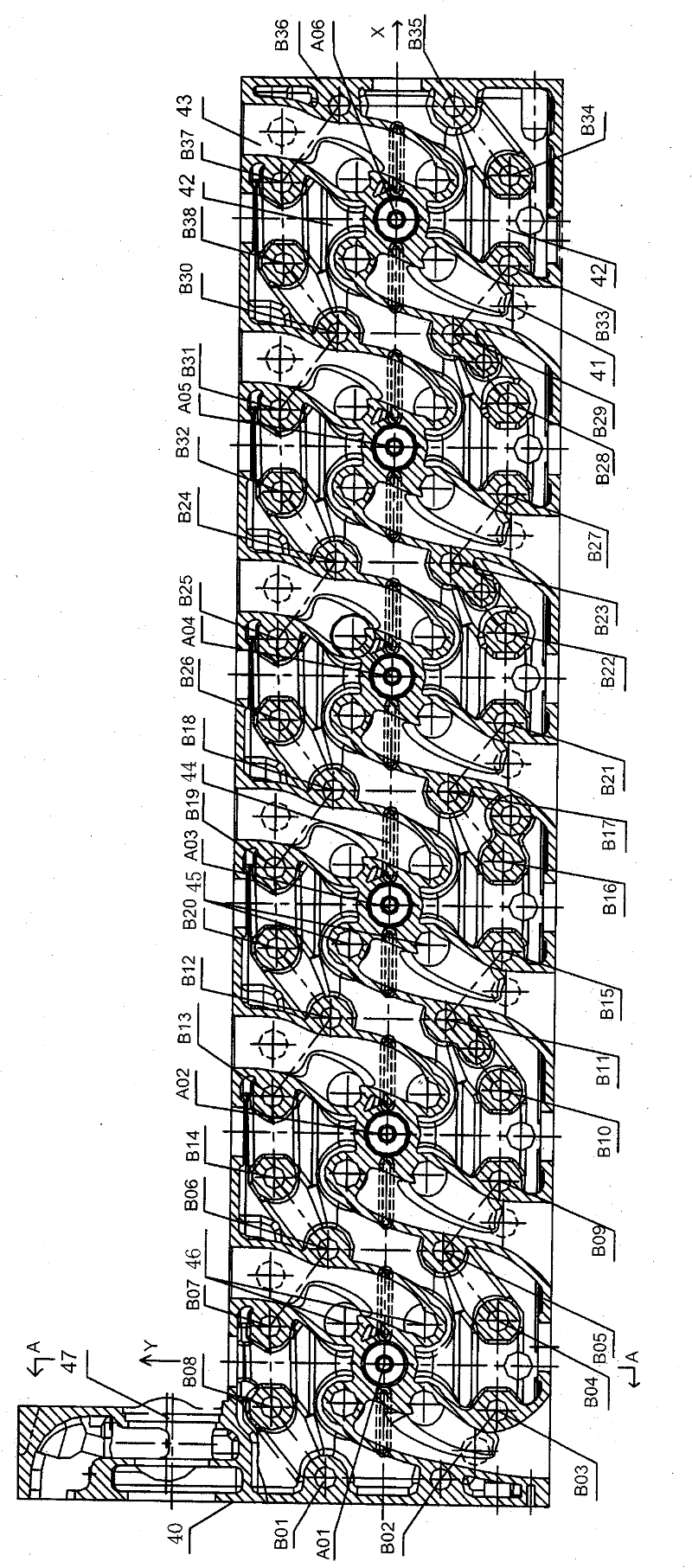 Air valve structure of overall cylinder cover of medium-power diesel engine