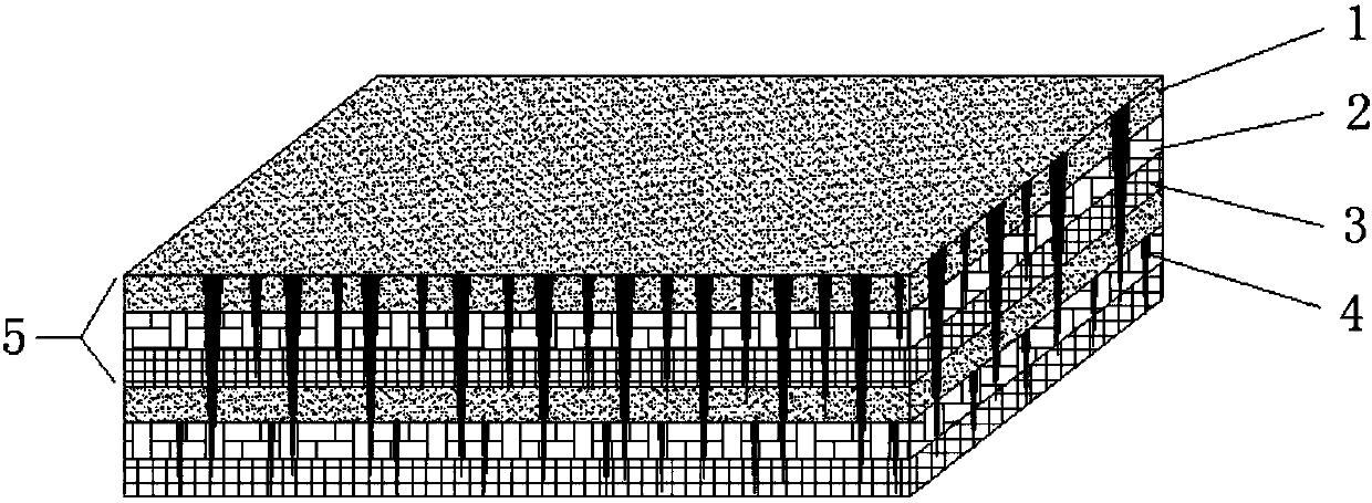 Carbon fiber composite metal material needling prefabricating body and its preparation method