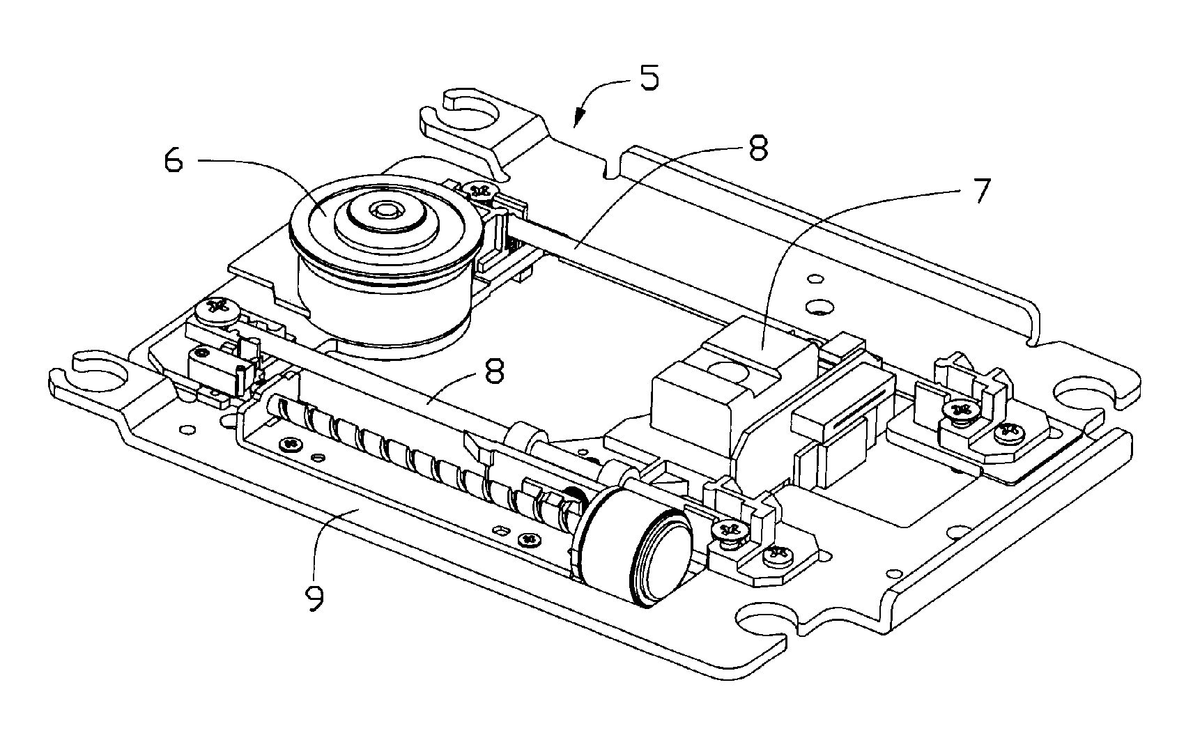 Traverse module for disc apparatus with tilt adjustable spindle motor