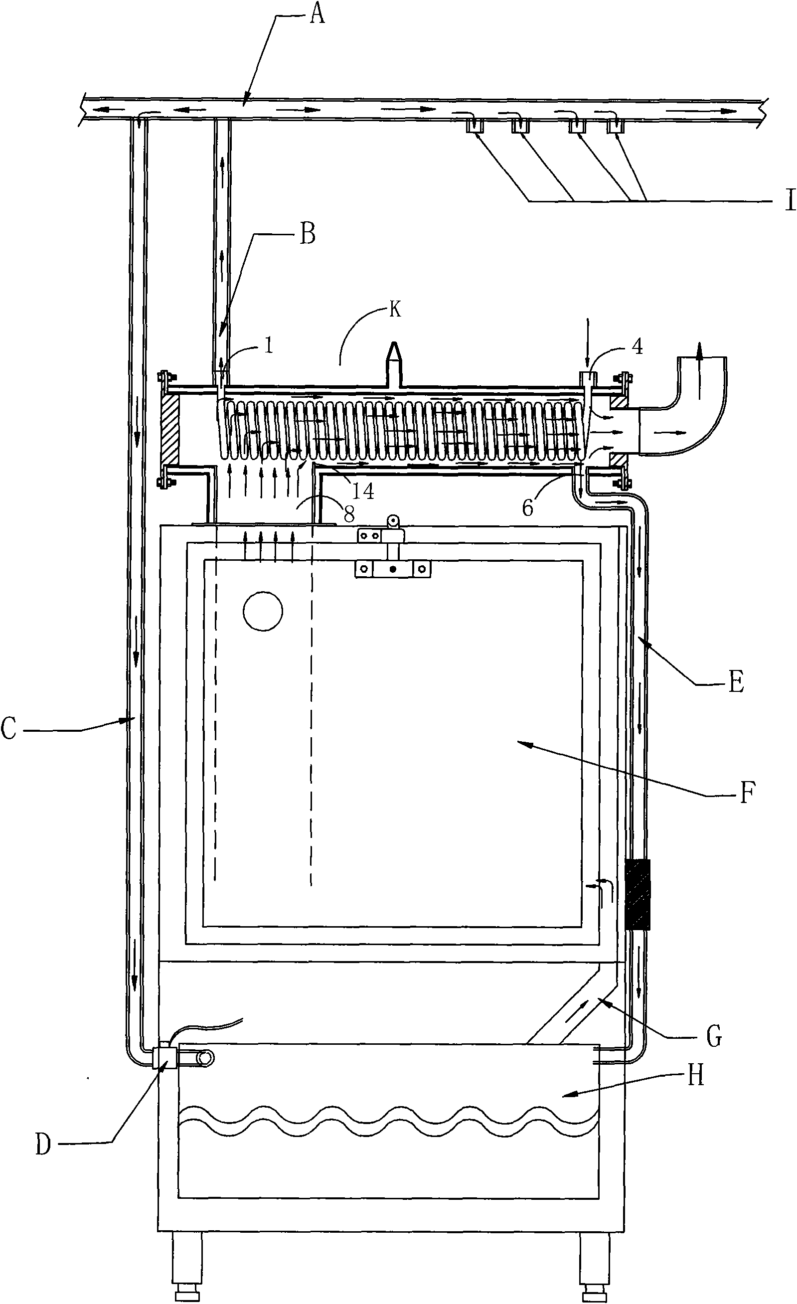 Heat exchange water recoverer for waste steam of steaming cabinet and external connection structure thereof