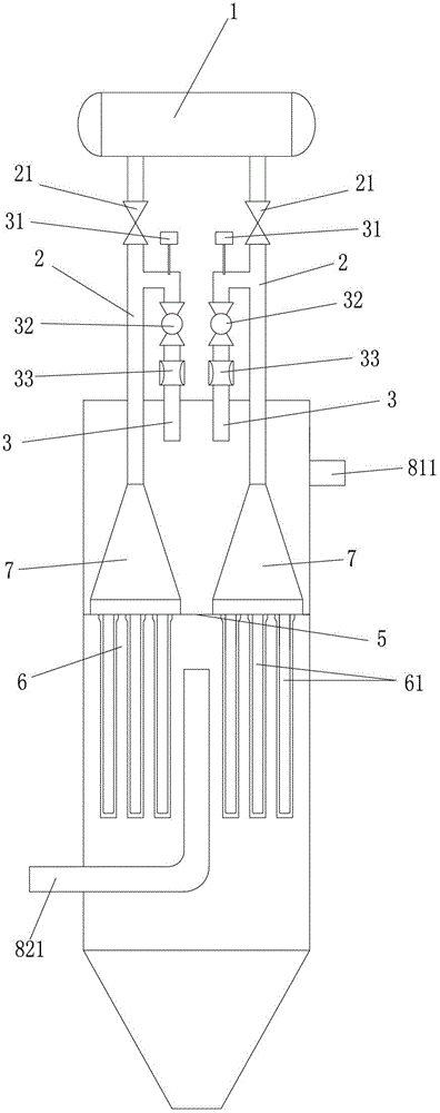 Pulse reverse blowing ash removal device of ceramic filter