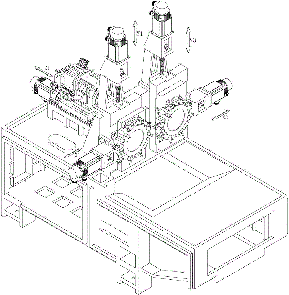 Core-passing turning-milling machine tool of five-shaft structure