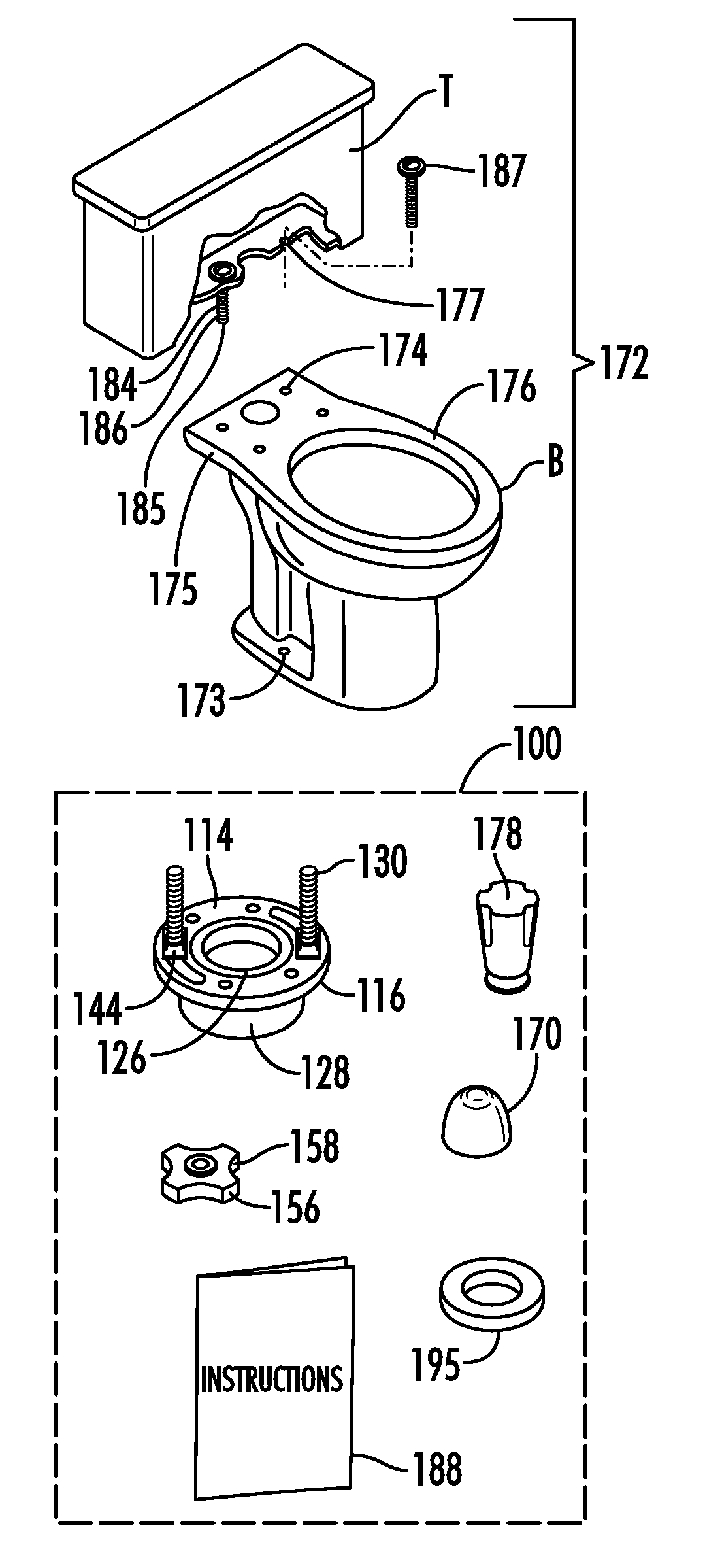 Kits, Assemblies and Methods for No-Tools Toilet Installation