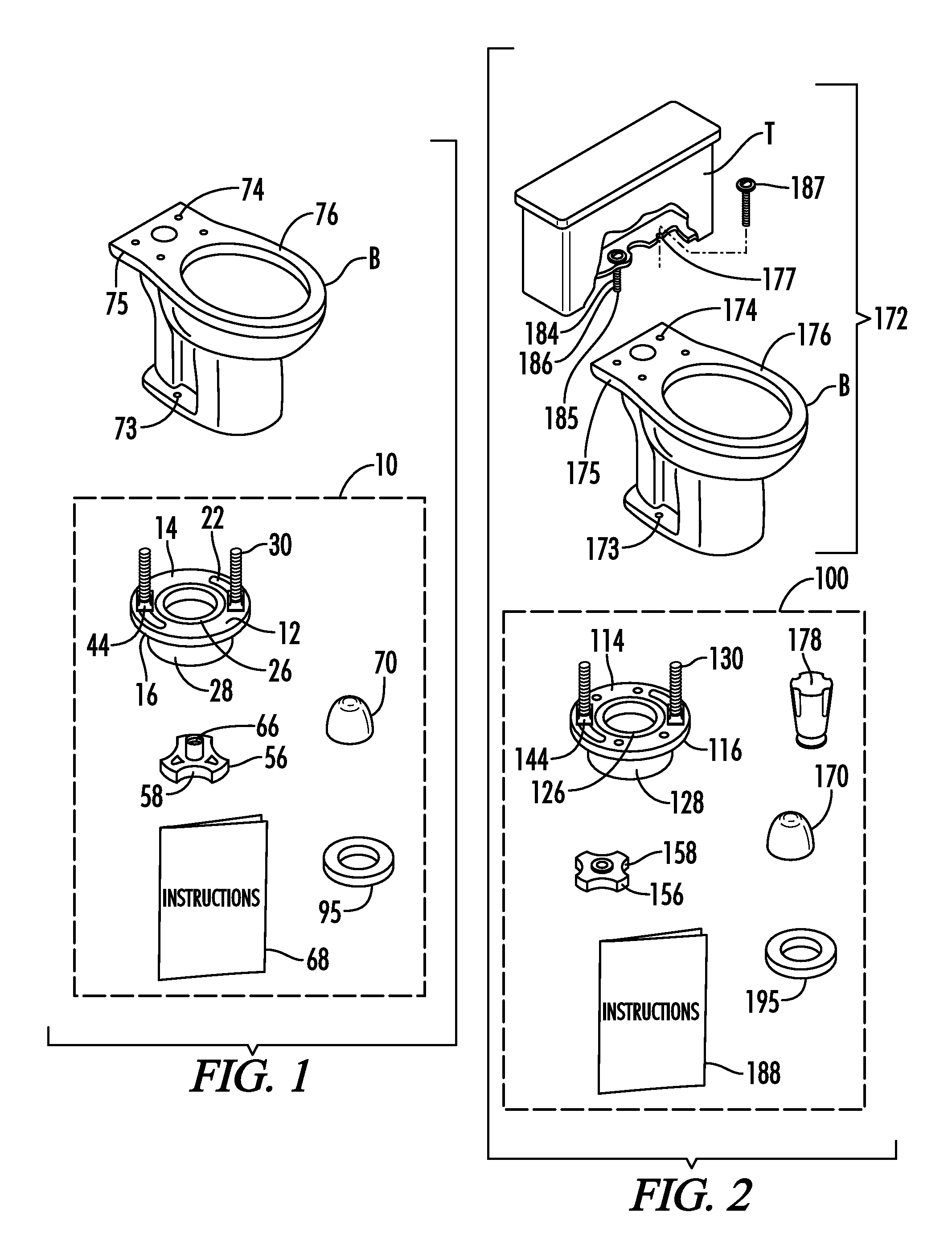 Kits, Assemblies and Methods for No-Tools Toilet Installation
