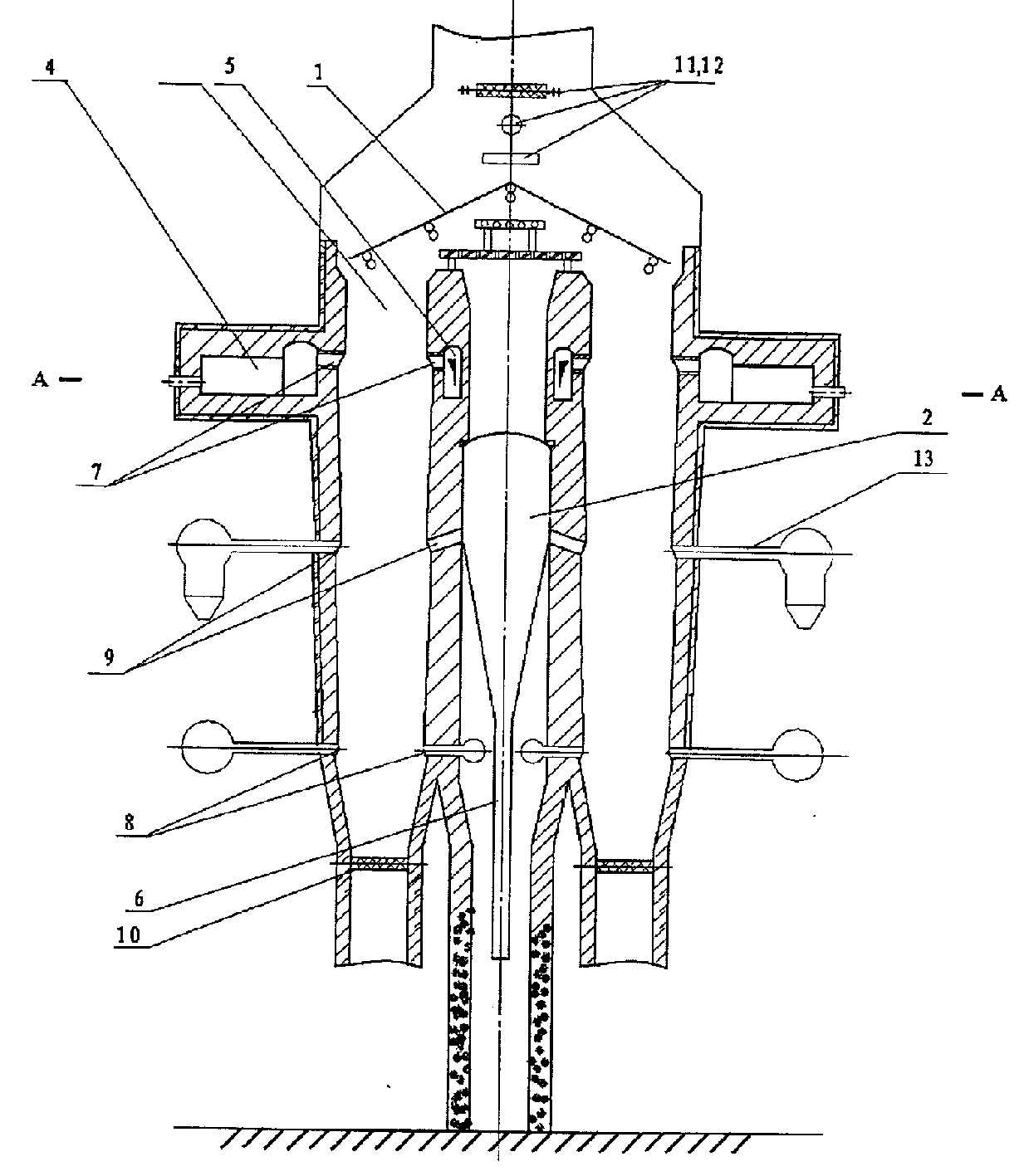 Double-blowing two-seat two-row vertical pellet-roasting furnace