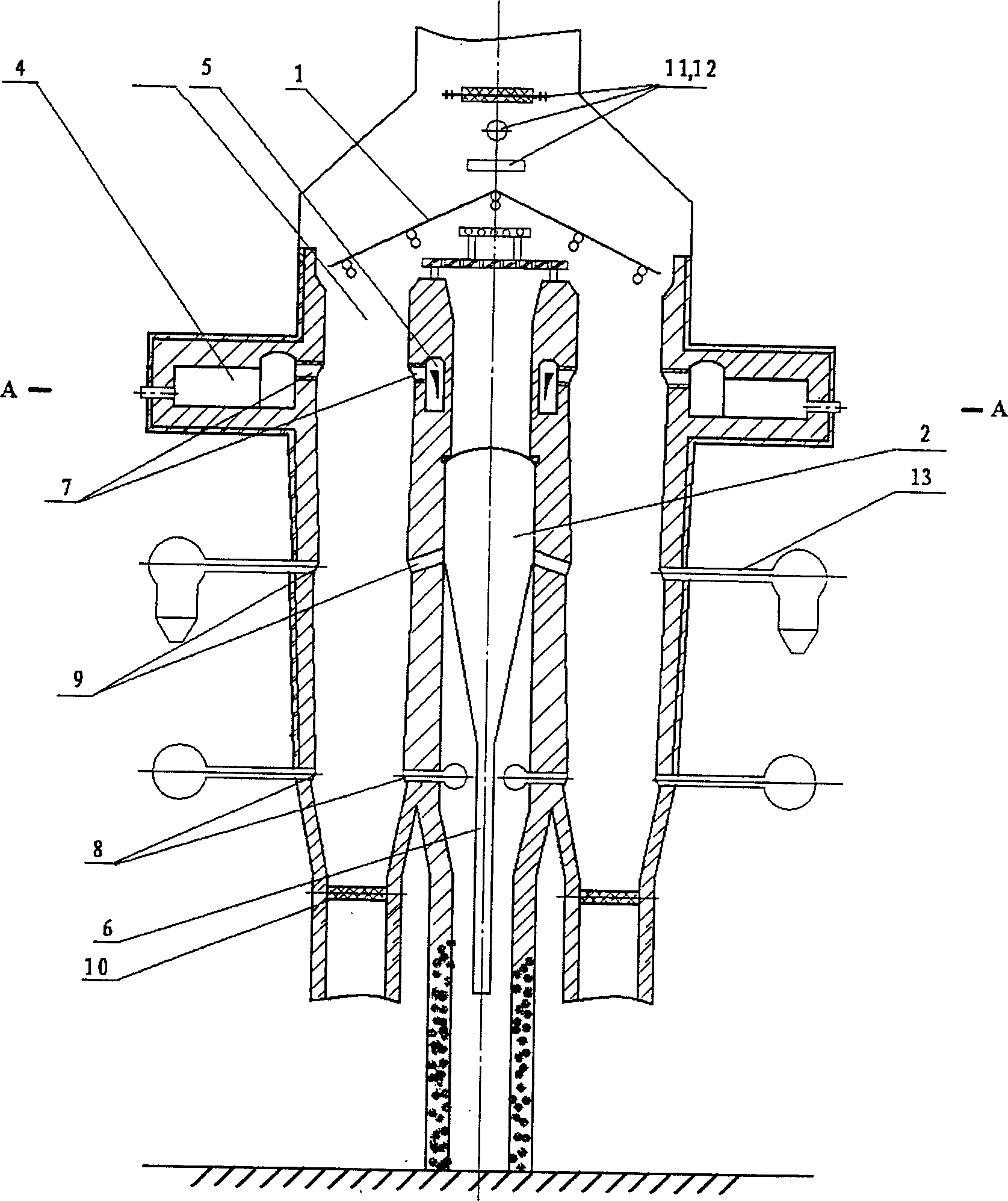 Double-blowing two-seat two-row vertical pellet-roasting furnace