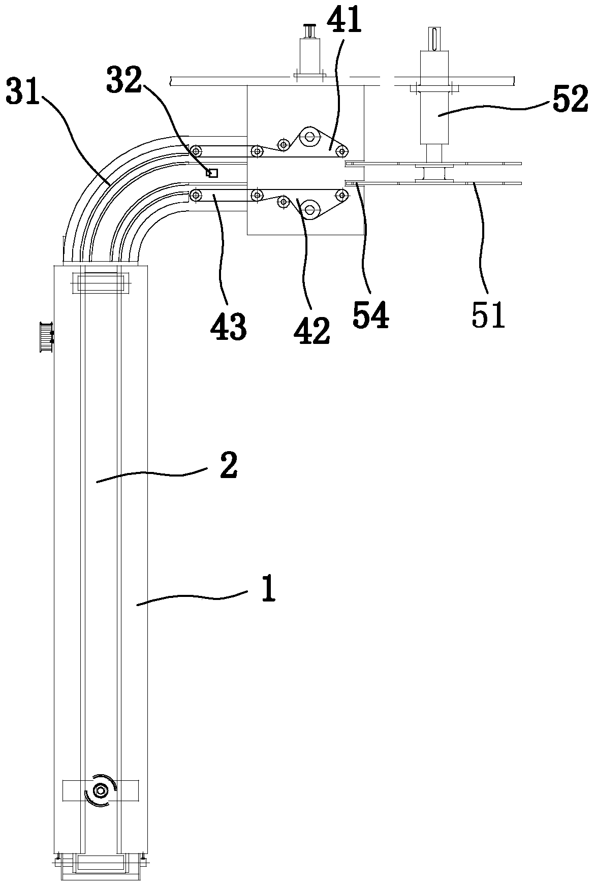 A 90-degree arrangement conveying device