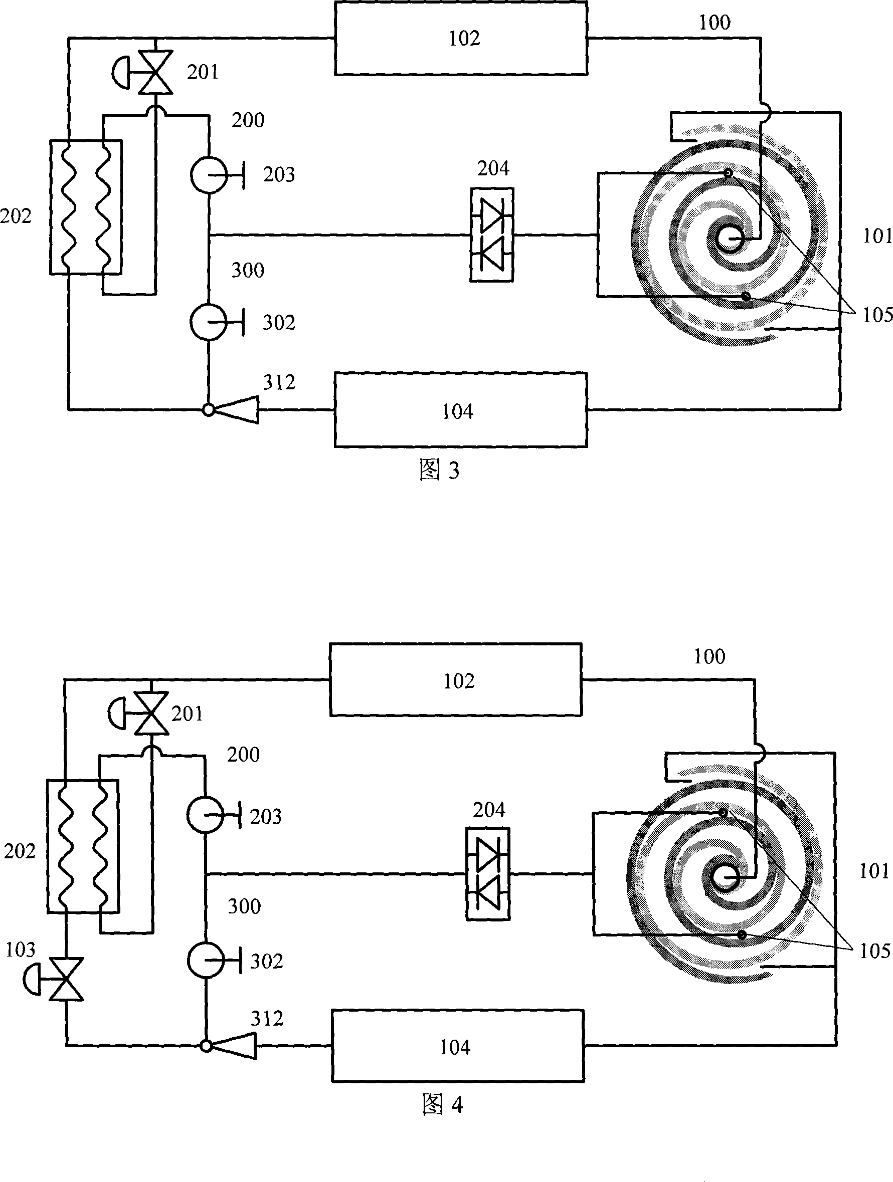 Capacity adjustable vortex compressor refrigeration system with main return loop installed with ejector