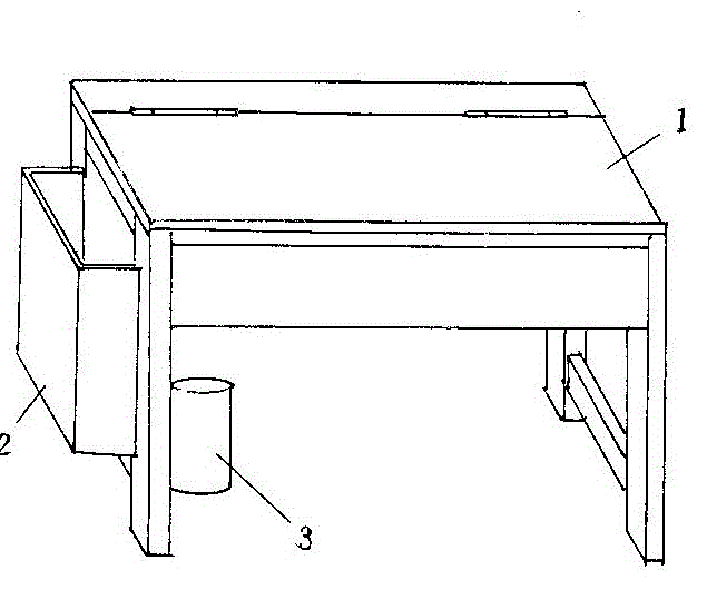 School desk with book box and water cup sleeve