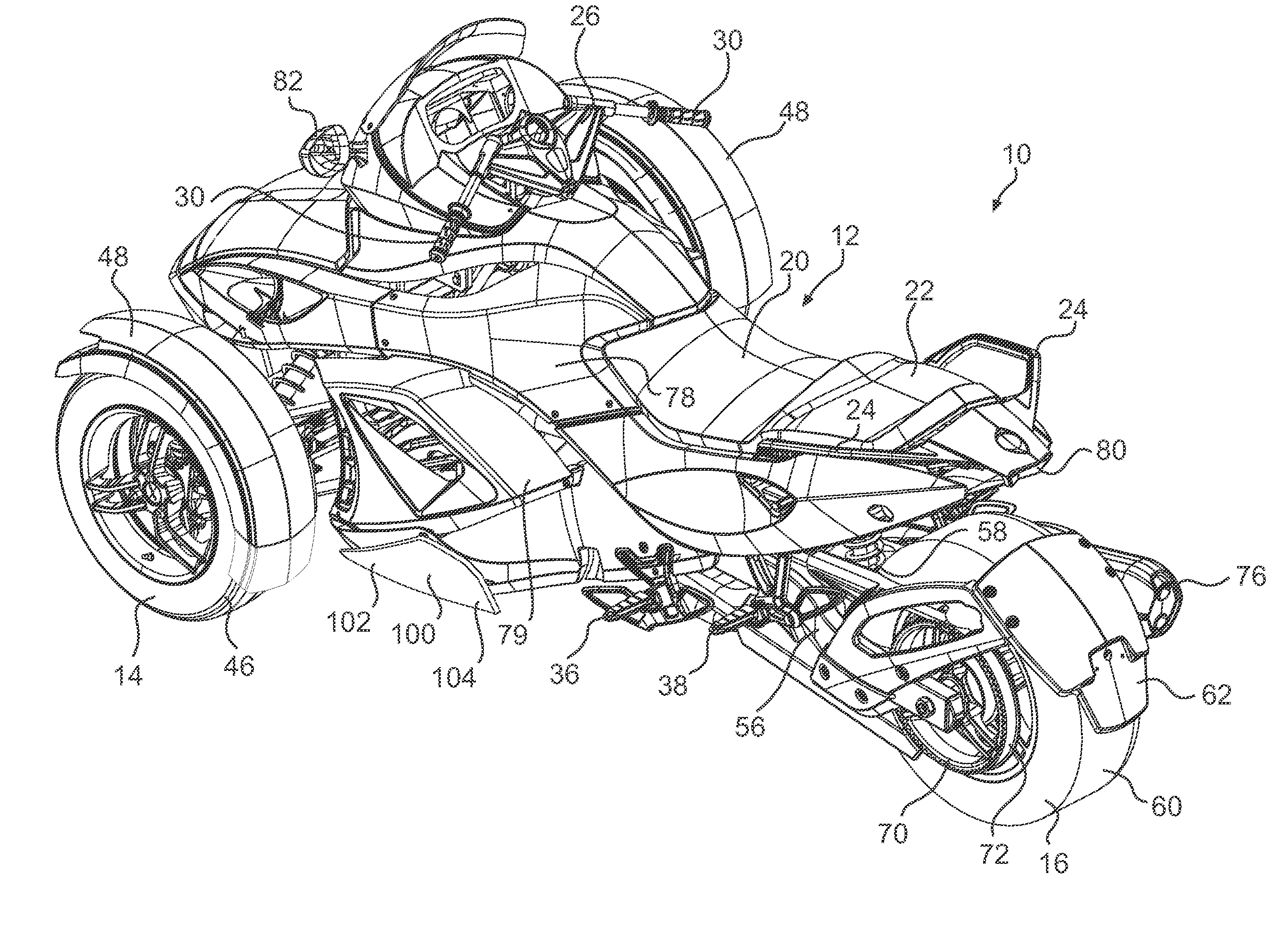 Wheeled vehicle with water deflectors