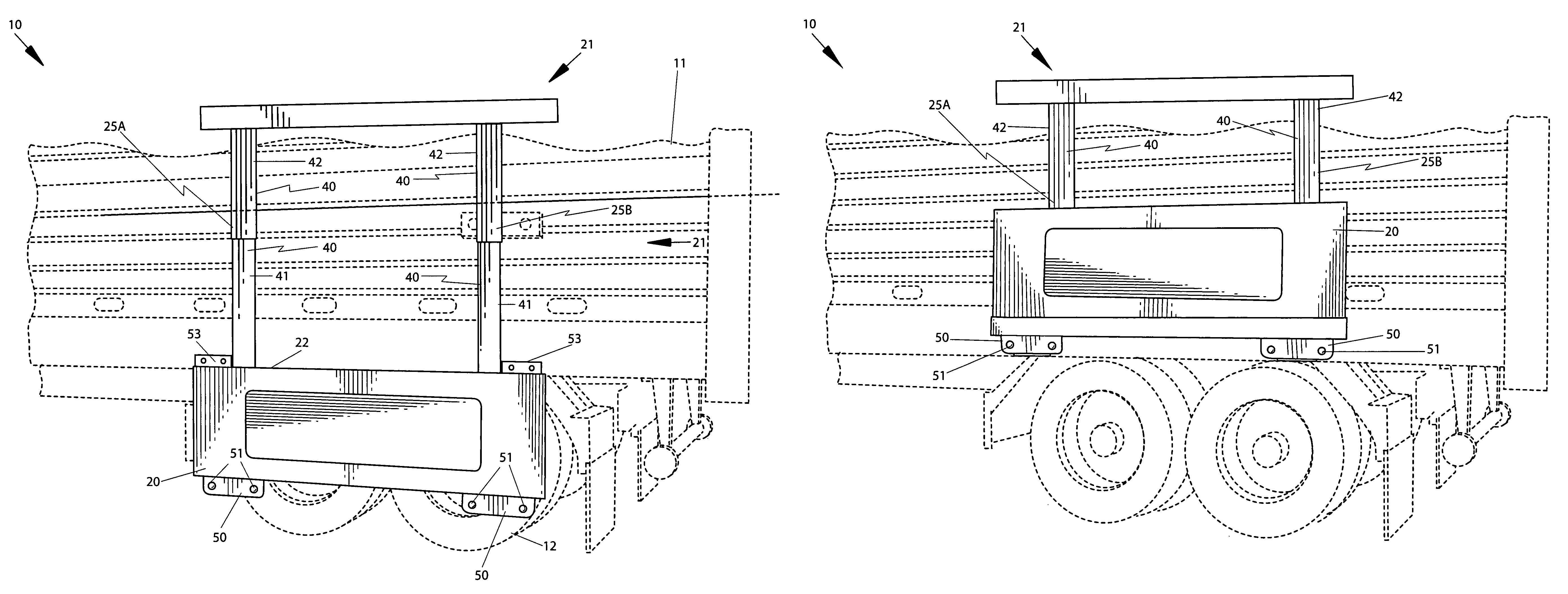 Retractable auxiliary mud flap device and associated method