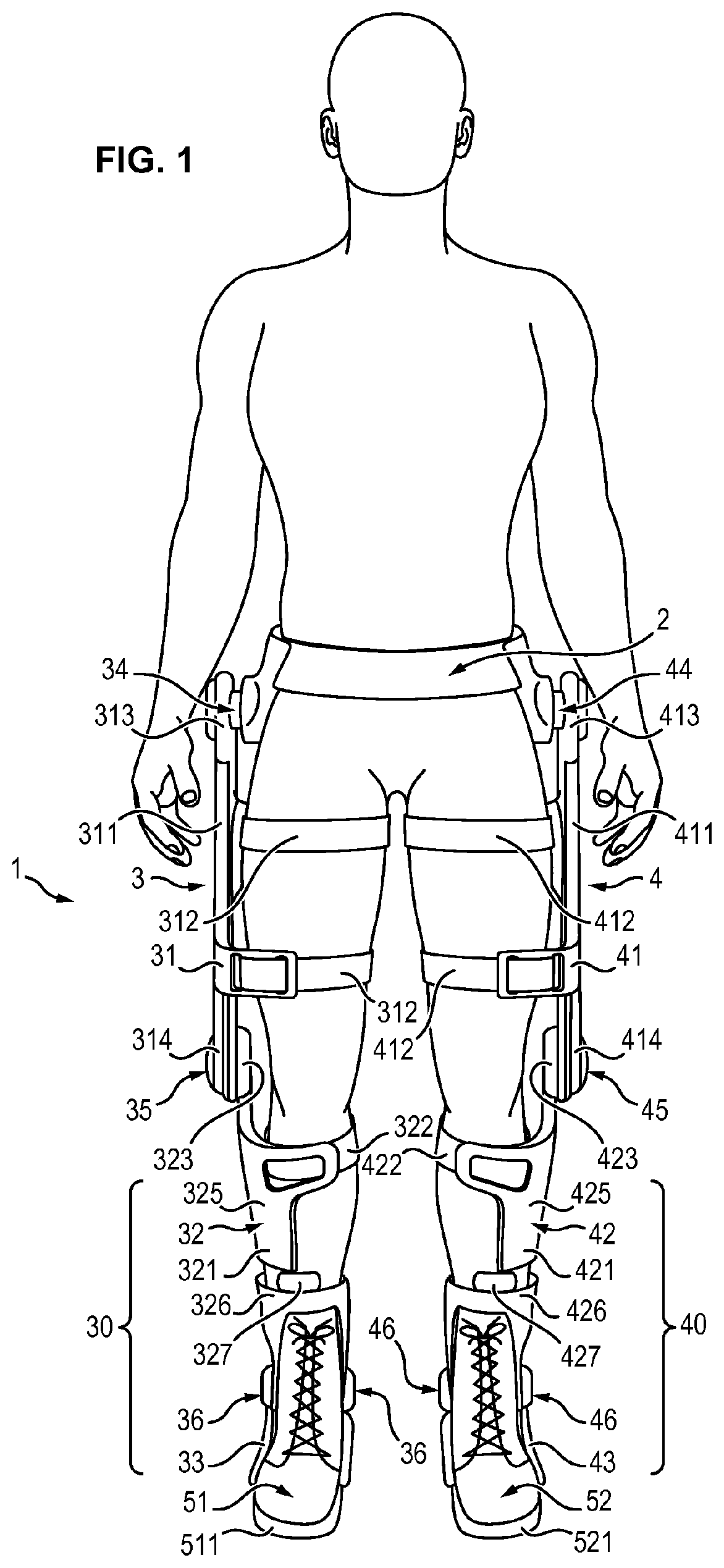 Exoskeleton sub-assembly and exoskeleton structure including such a sub-assembly
